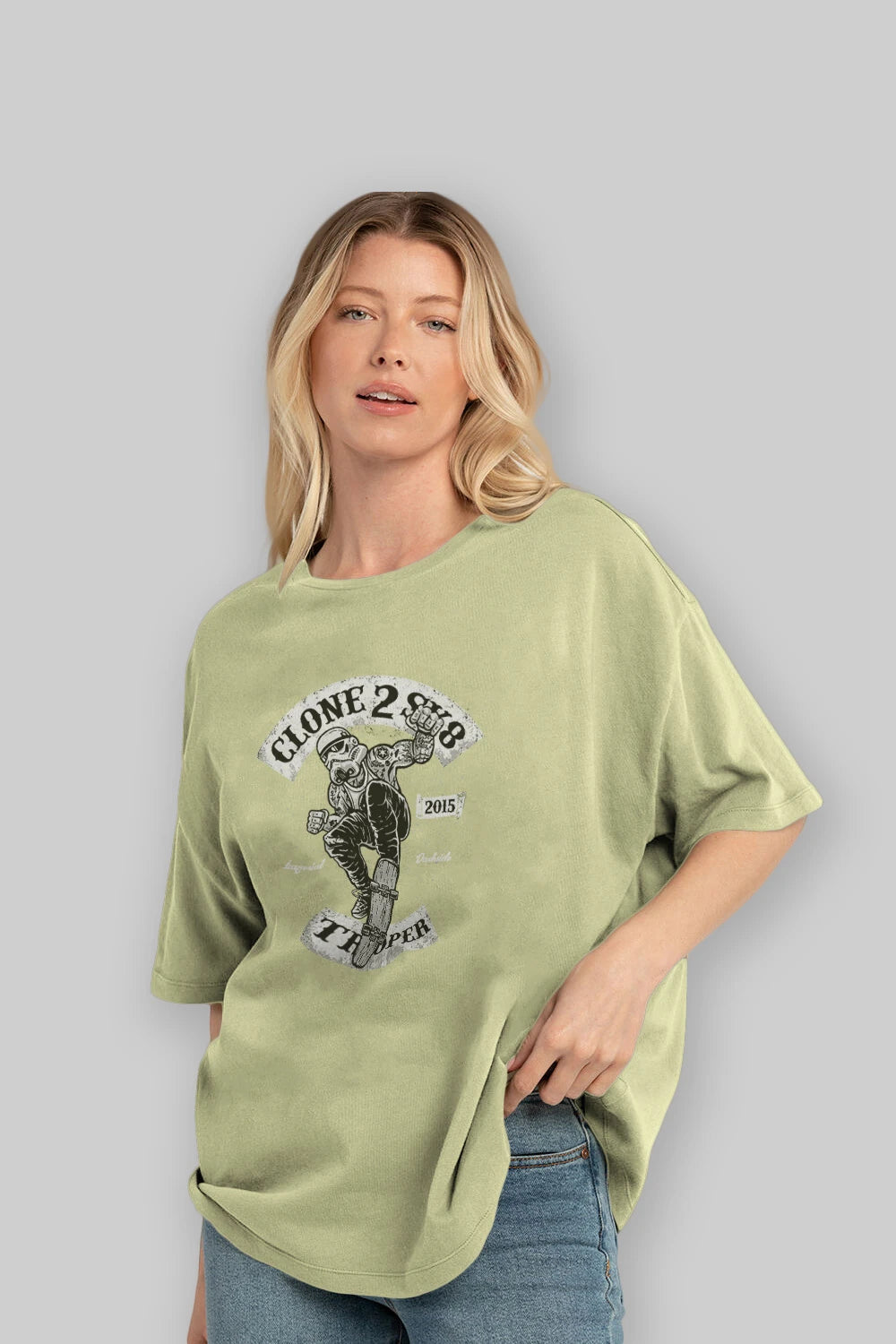 Clone 2 Sk8 Ön Baskılı Oversize t-shirt Erkek Kadın Unisex %100 Pamuk tişort