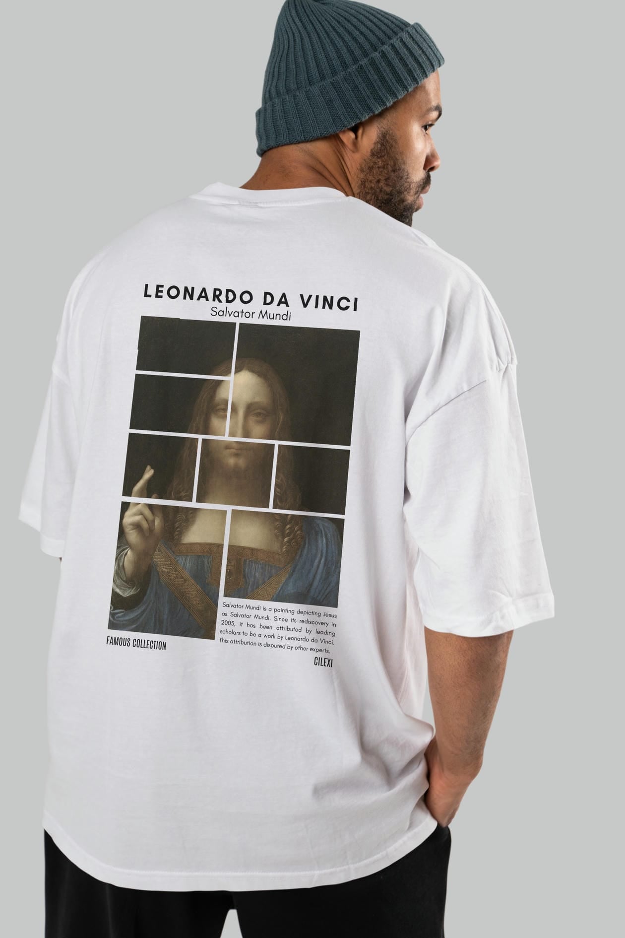 Salvador Mundi Arka Baskılı Oversize t-shirt Erkek Kadın Bisiklet Yaka Pamuk tişort