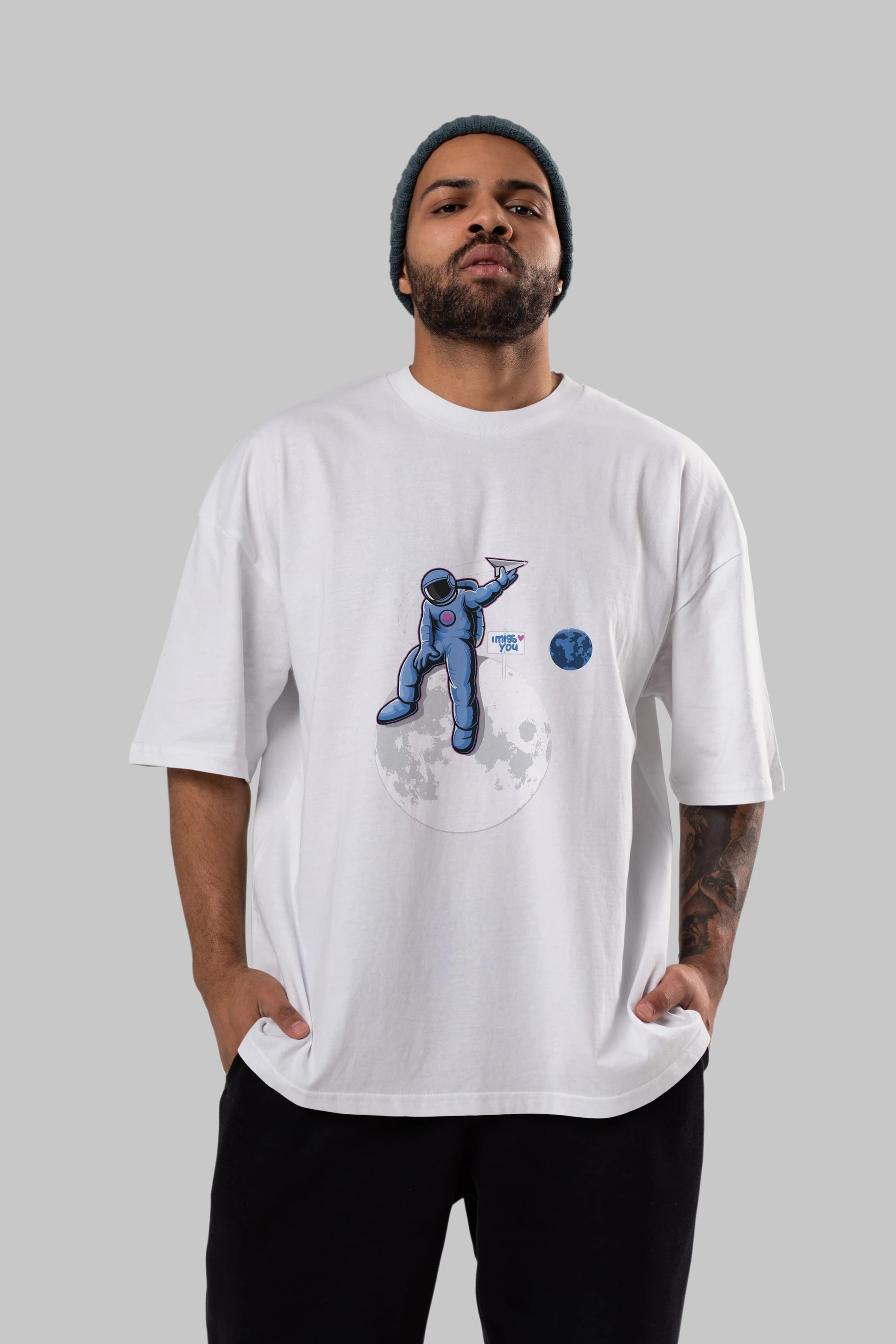 Astro Missing Earth Ön Baskılı Oversize t-shirt Erkek Kadın Unisex