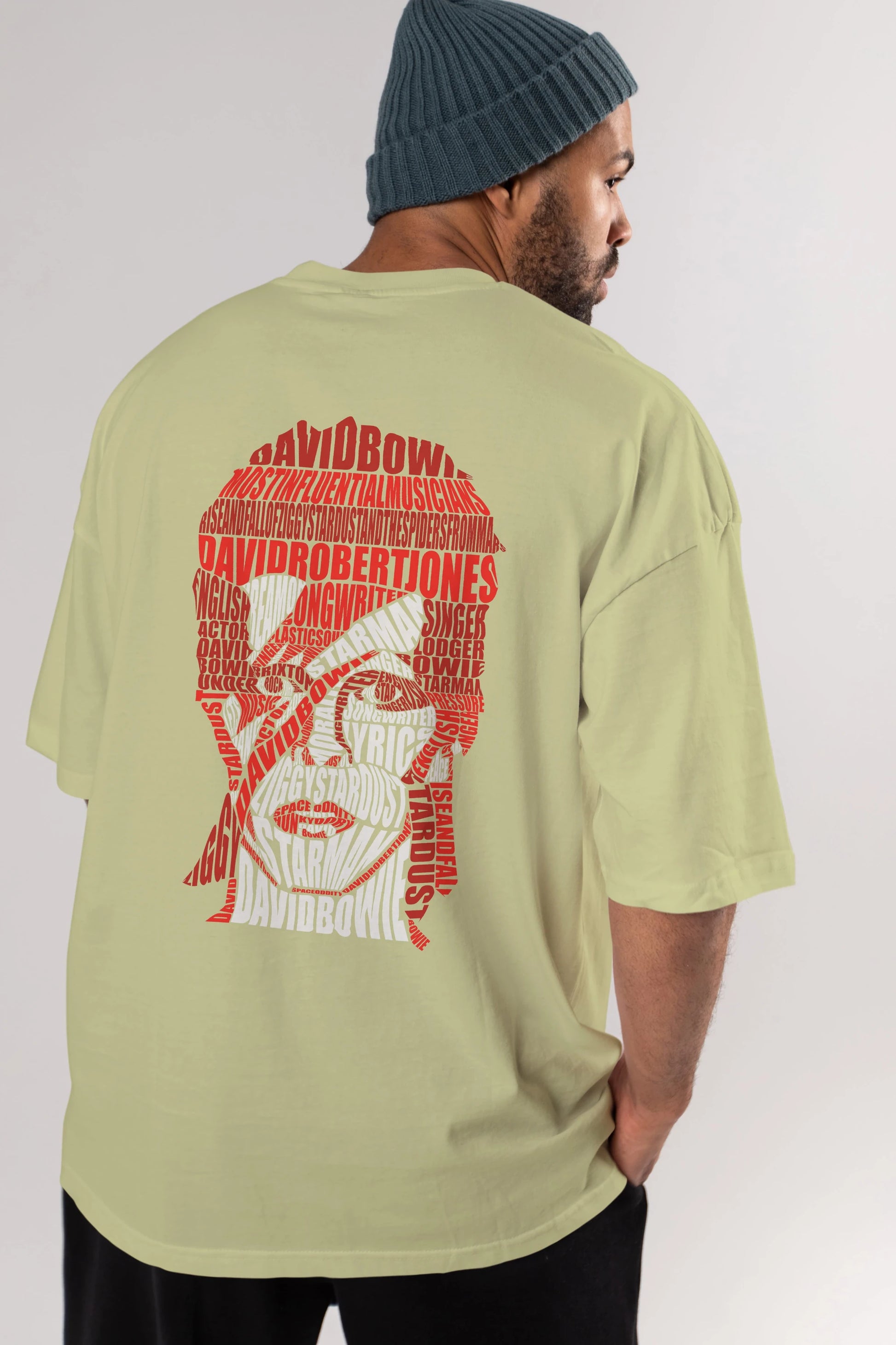David Bowie Calligram Arka Baskılı Oversize t-shirt %100 pamuk Erkek Kadın Unisex
