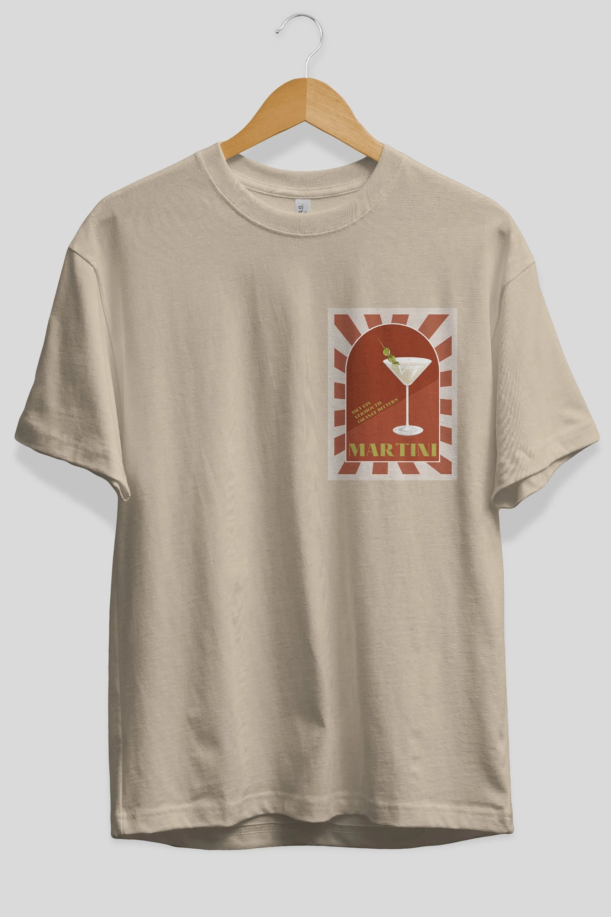 Martini 2 Ön Sol Baskılı Oversize t-shirt Erkek Kadın Unisex %100 Pamuk Bisiklet Yaka tişort