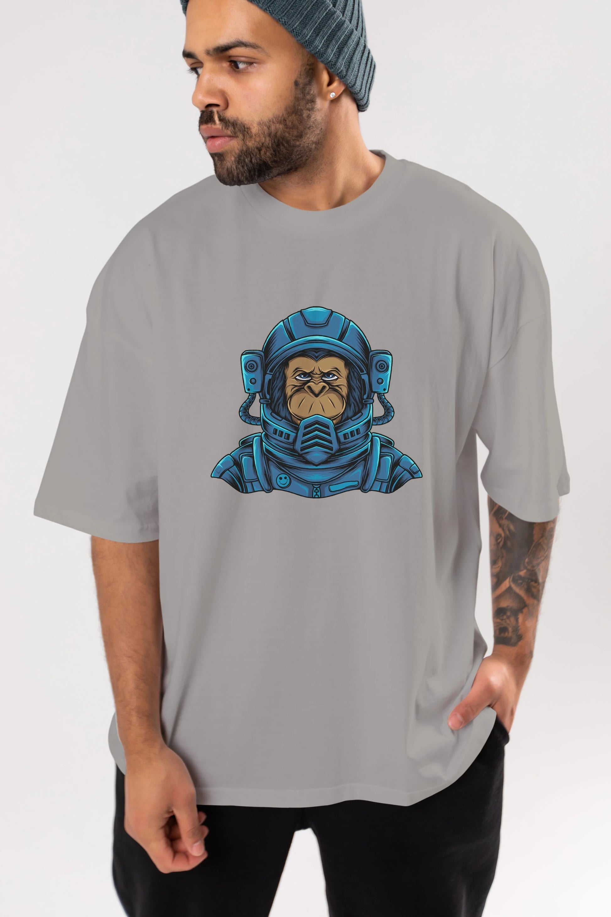 Astromonkey Ön Baskılı Oversize t-shirt Erkek Kadın Unisex