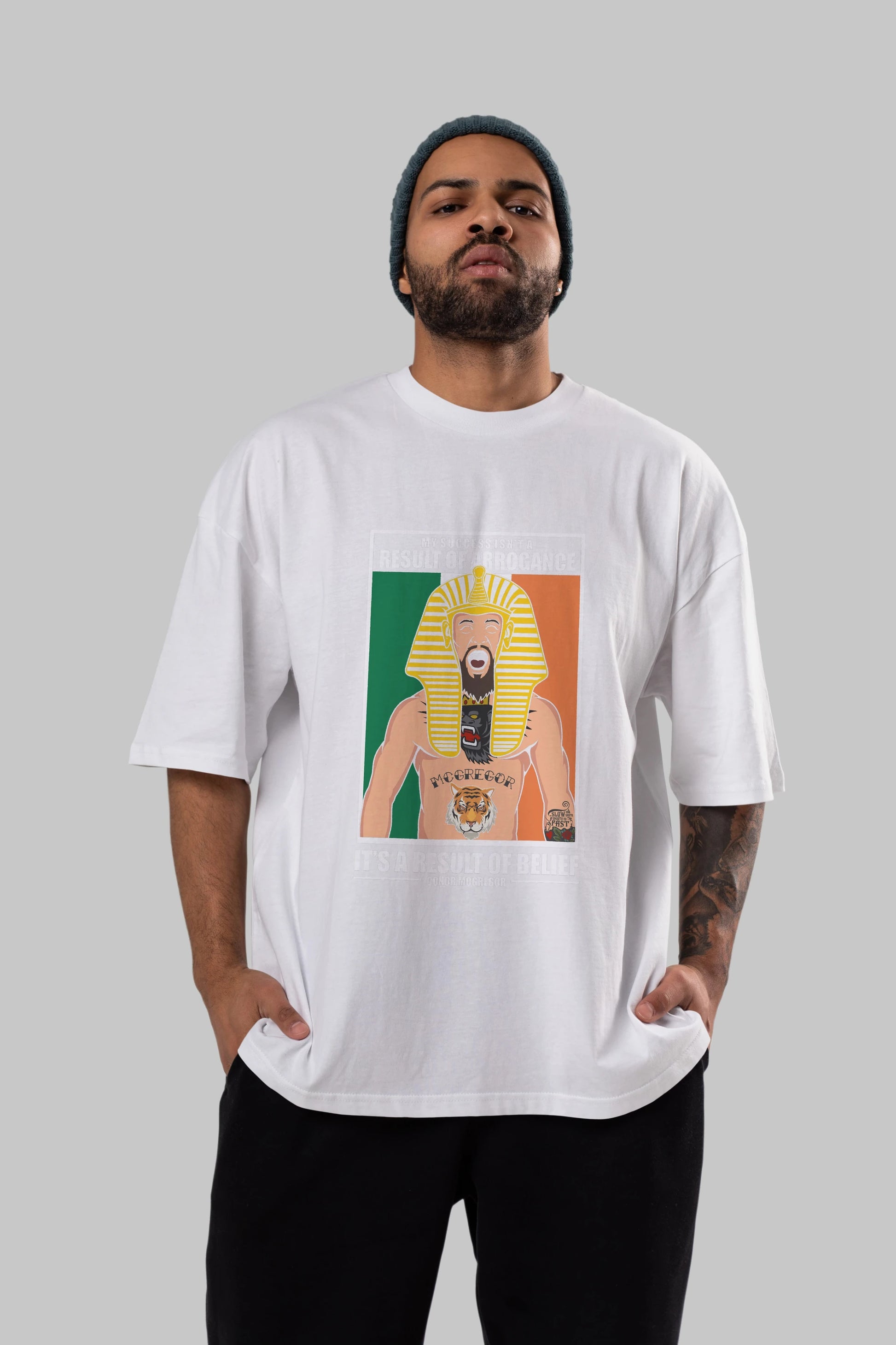 McGregor Pharaoh Ön Baskılı Oversize t-shirt Erkek Kadın Unisex %100 Pamuk tişort