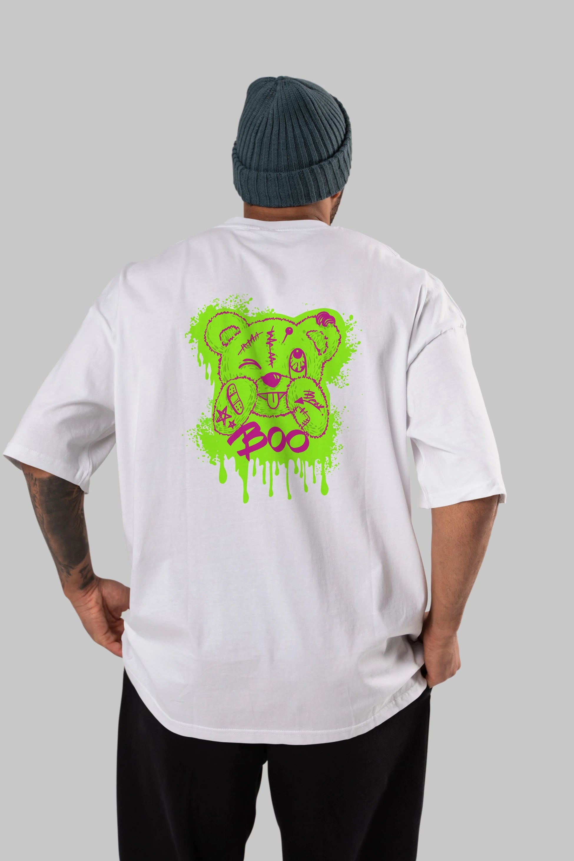 Boo  Bear Arka Baskılı Oversize t-shirt Erkek Kadın Unisex