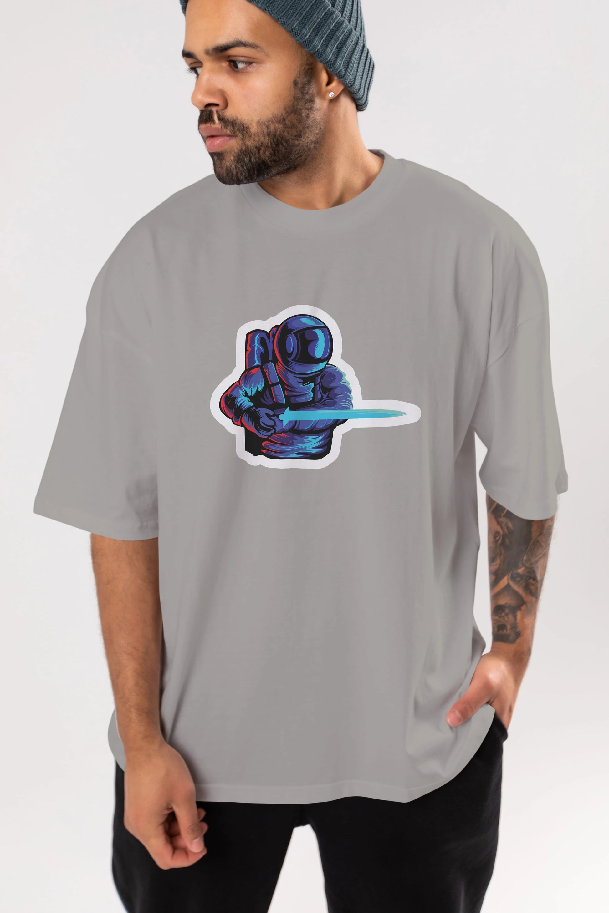 Astro Knight Sticker Ön Baskılı Oversize t-shirt Erkek Kadın Unisex