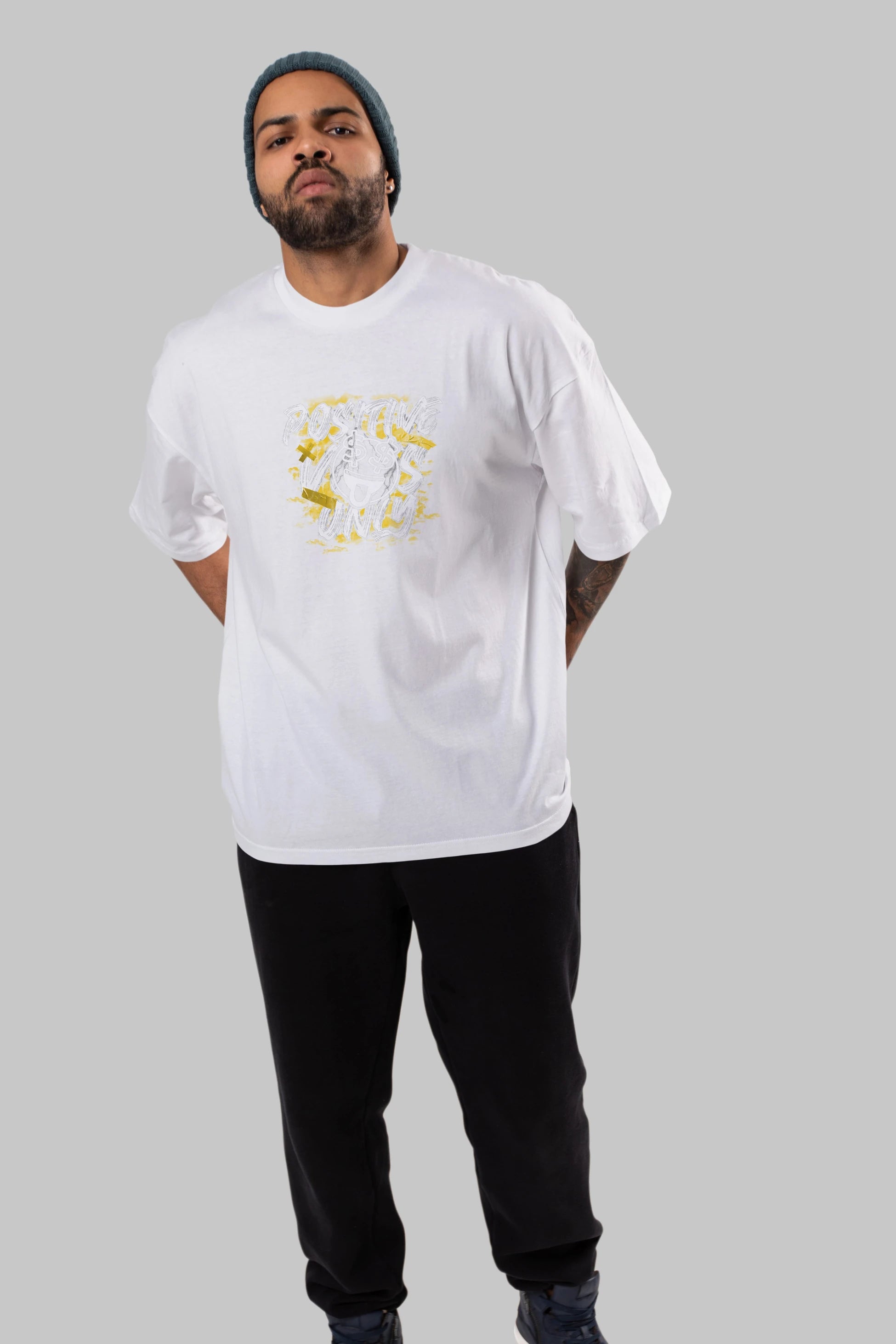 Positive Only Ön Baskılı Oversize t-shirt Erkek Kadın Unisex