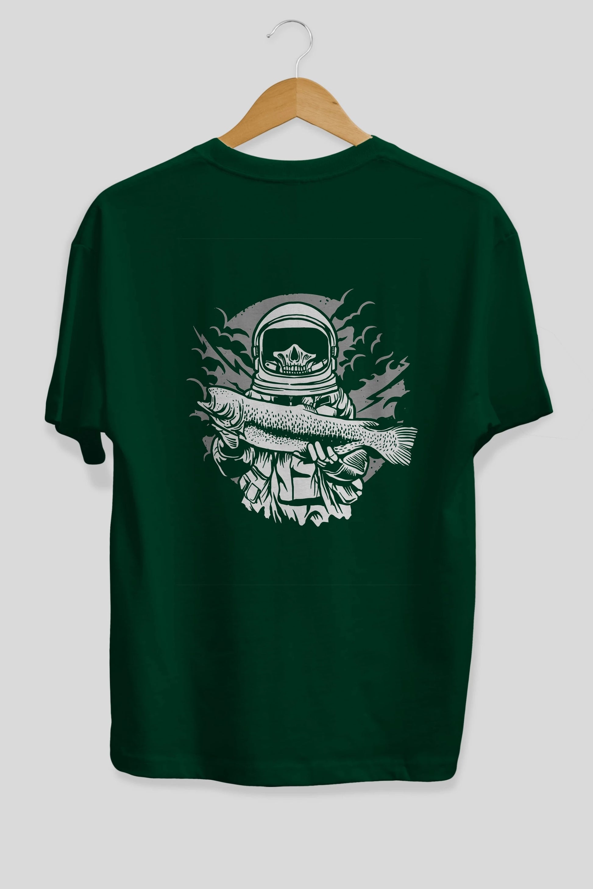 Astronaut Fishing Arka Baskılı Oversize t-shirt Erkek Kadın Unisex %100 Pamuk