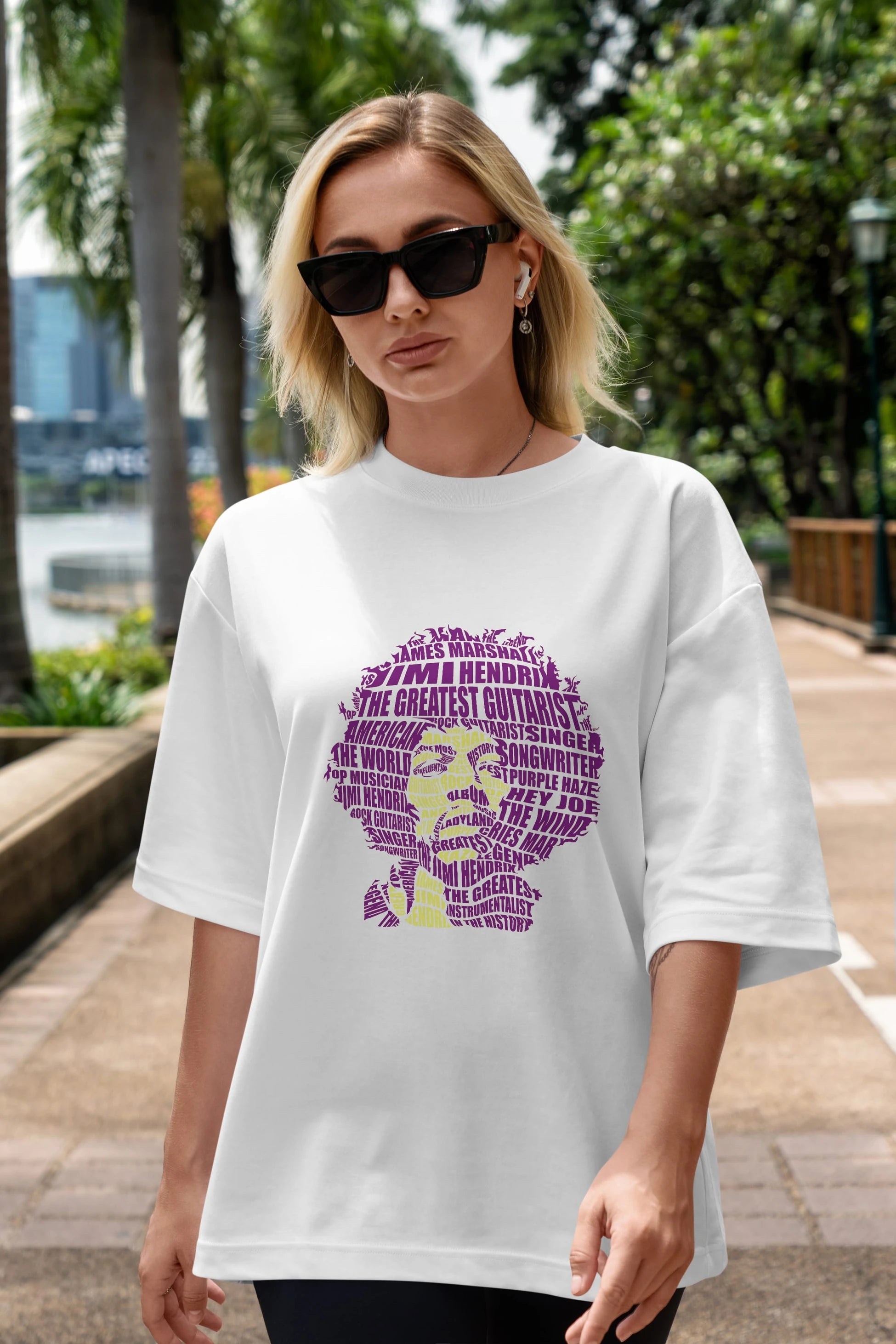 Jimmy Hendrix Calligram Ön Baskılı Oversize t-shirt %100 pamuk Erkek Kadın Unisex