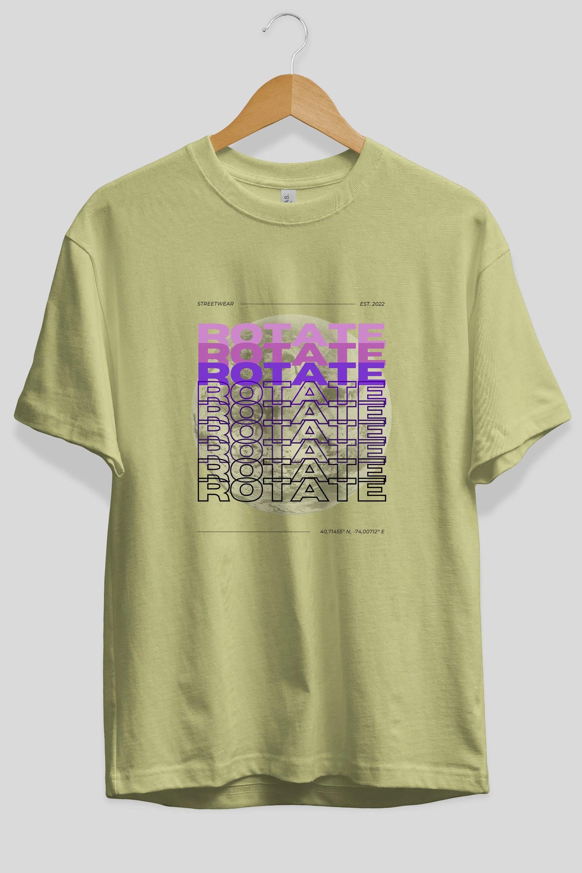 Rotate Yazılı Ön Baskılı Oversize t-shirt Erkek Kadın Unisex