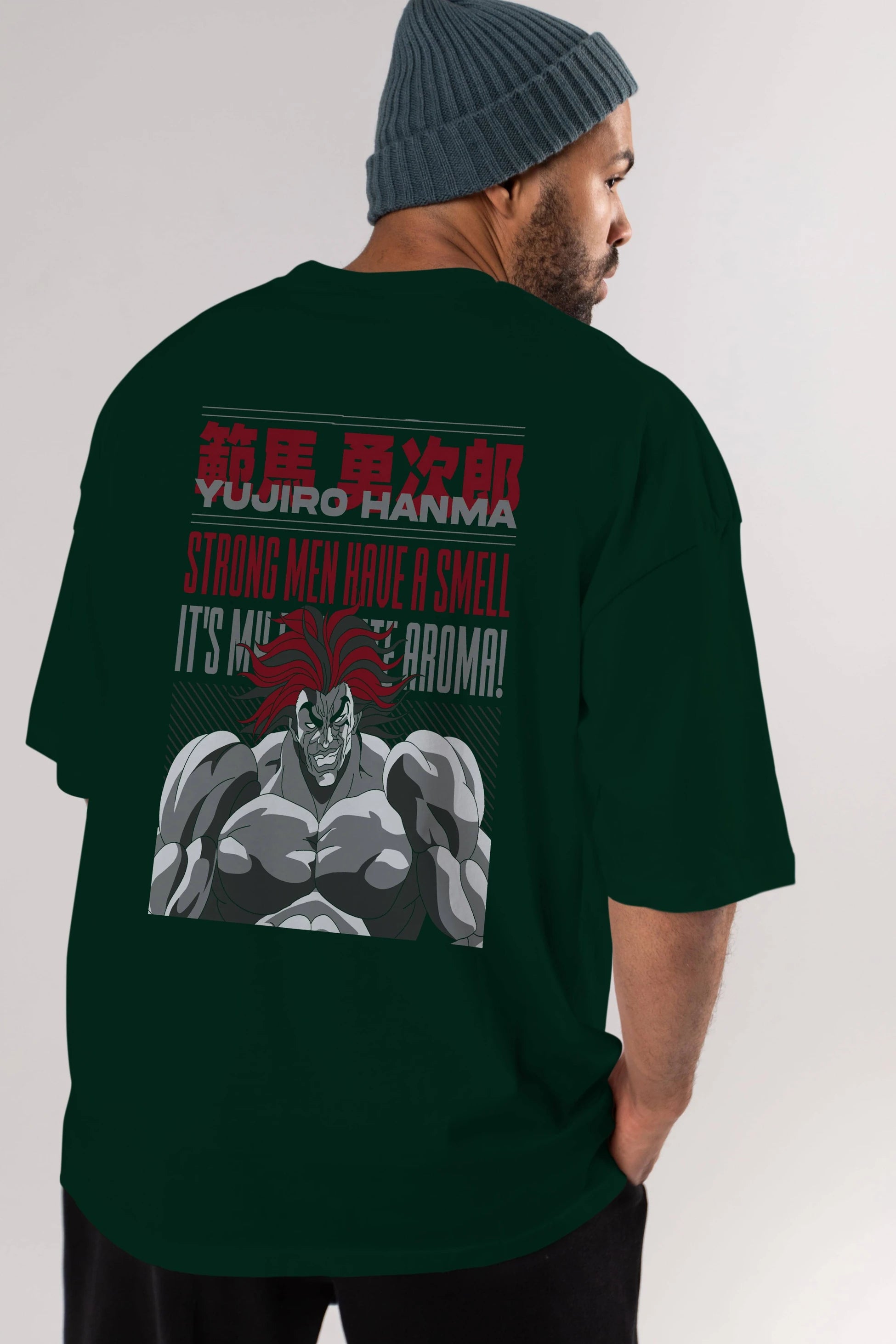 YUJIRO HANMA Anime Arka Baskılı Oversize t-shirt Erkek Kadın Unisex