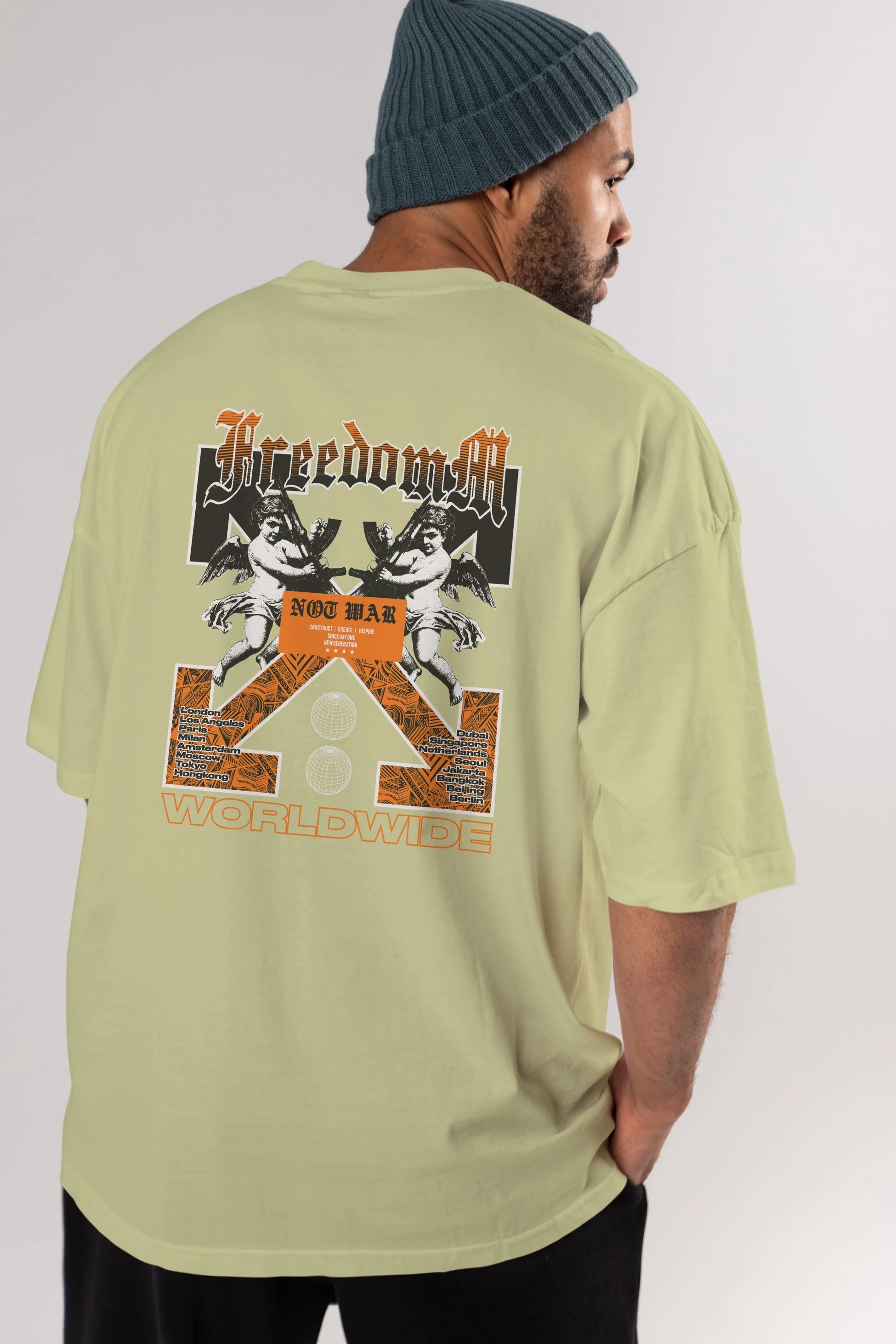 Freedom Worldwide Arka Baskılı Oversize t-shirt Erkek Kadın Unisex