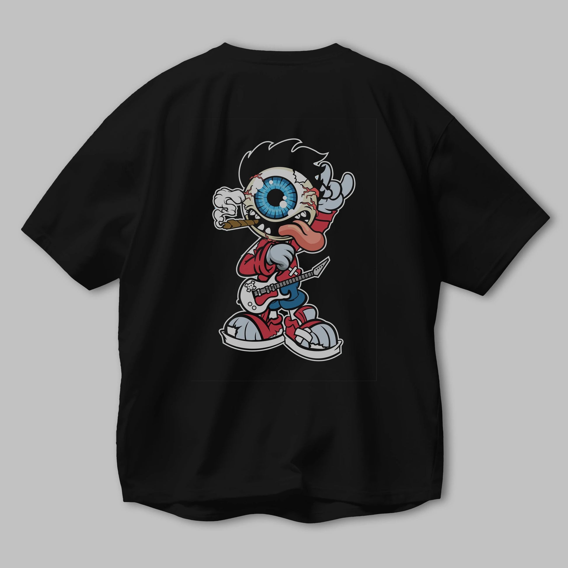Eyeball Rockstar Arka Baskılı Oversize t-shirt Erkek Kadın Unisex %100 Pamuk tişort