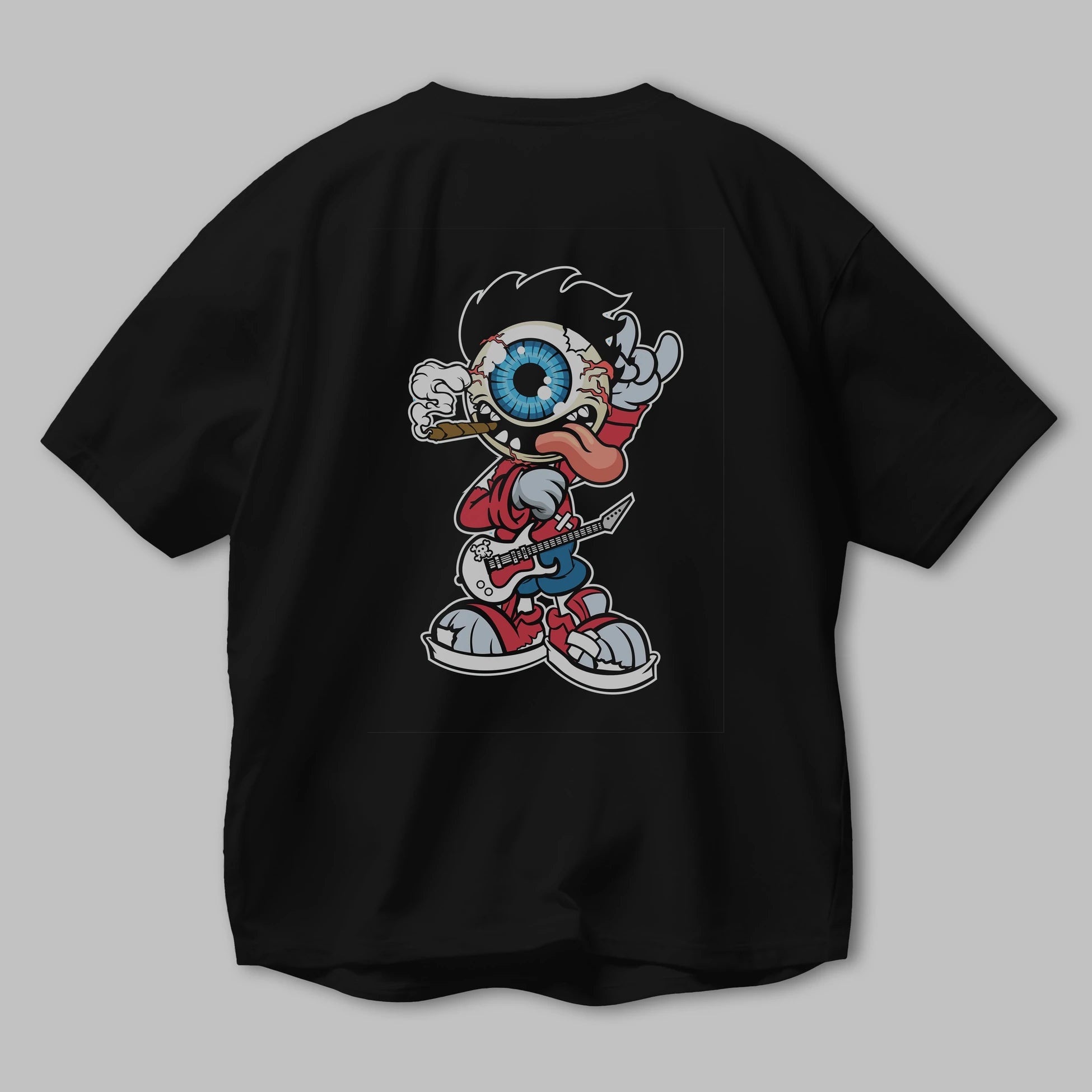 Eyeball Rockstar Arka Baskılı Oversize t-shirt Erkek Kadın Unisex %100 Pamuk tişort