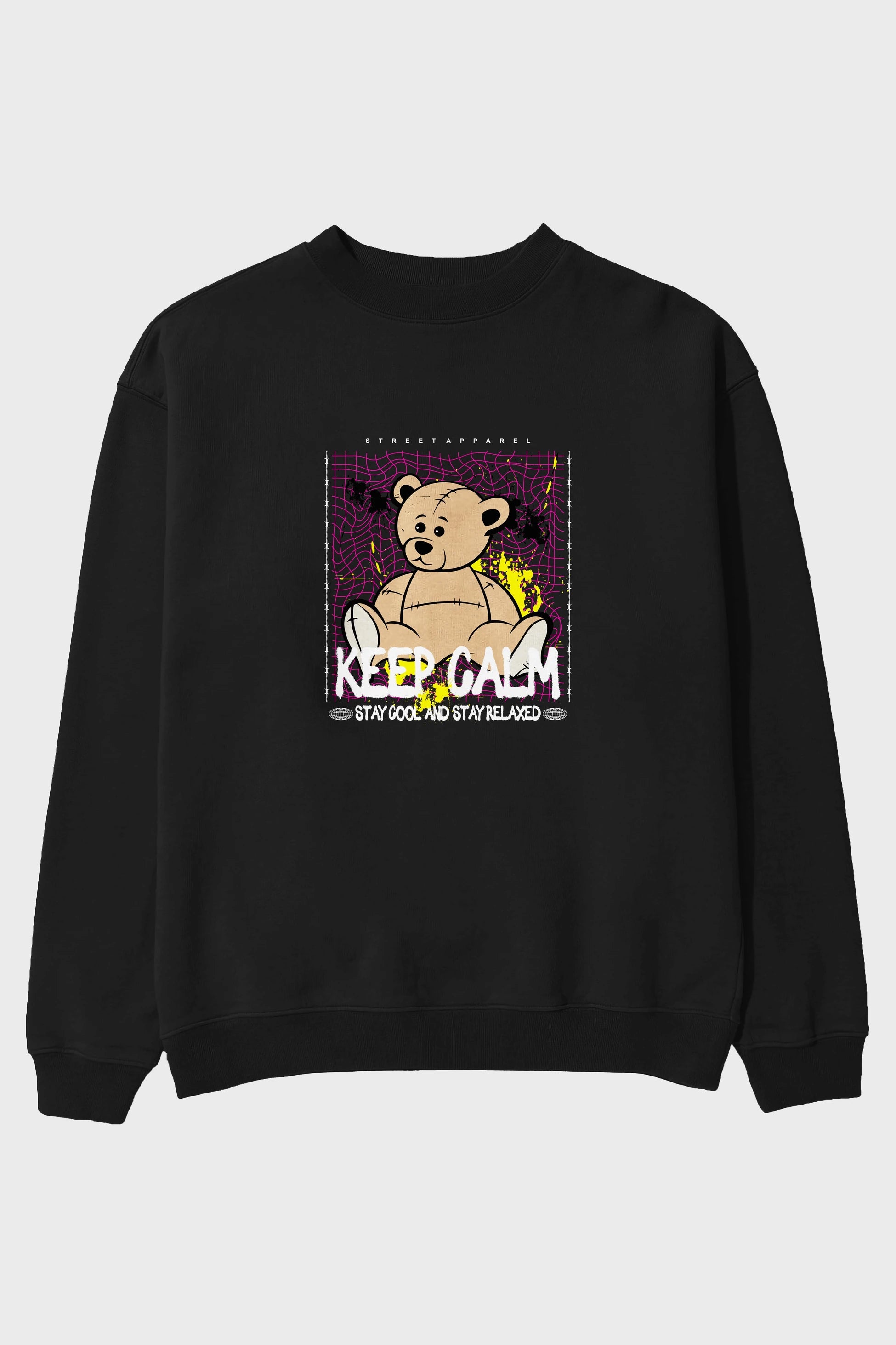 Keep Calm Bear Ön Baskılı Oversize Sweatshirt Erkek Kadın Unisex