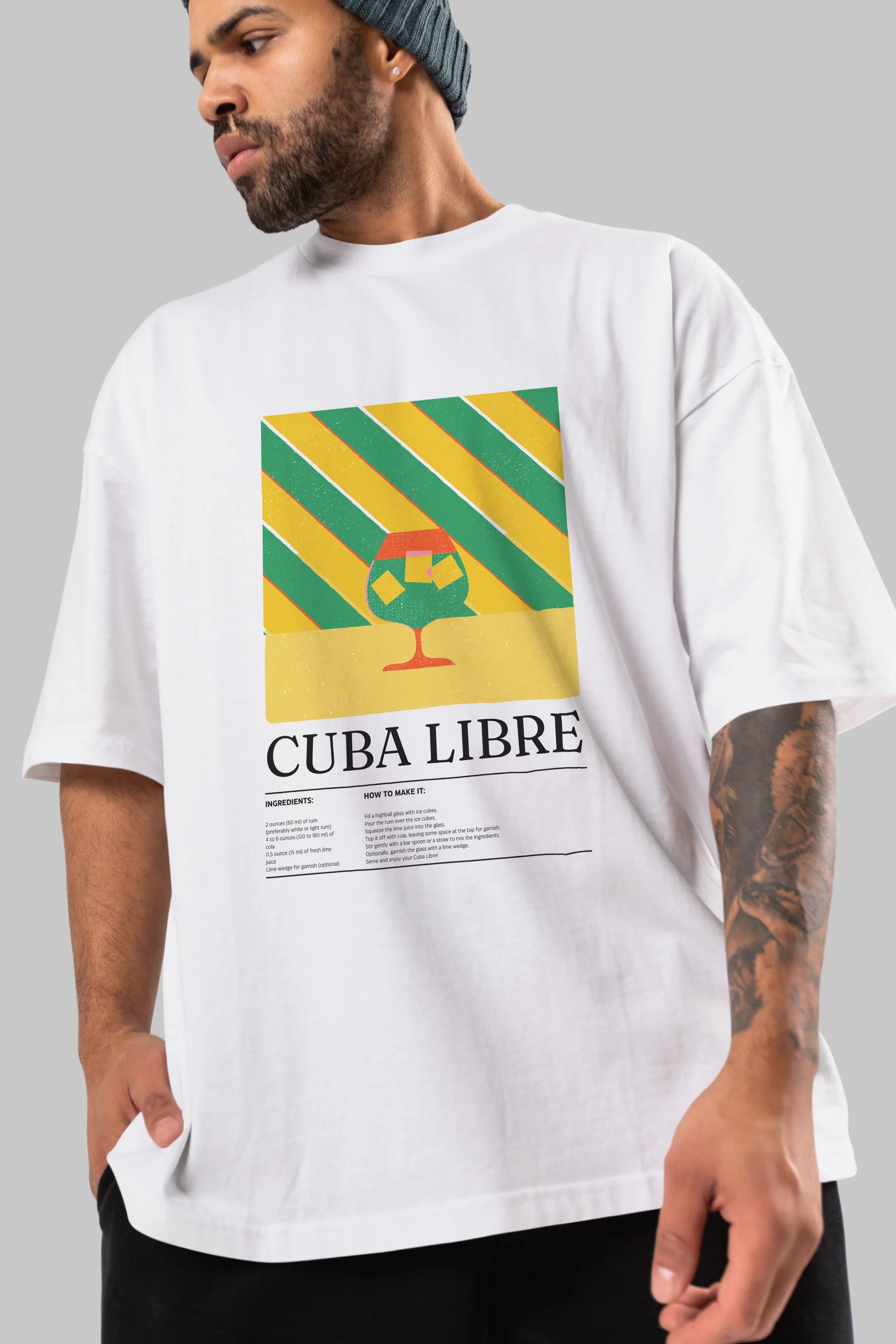 Cuba Libre Kokteyl Ön Baskılı Oversize t-shirt Erkek Kadın %100 Pamuk Bisiklet Yaka tişort