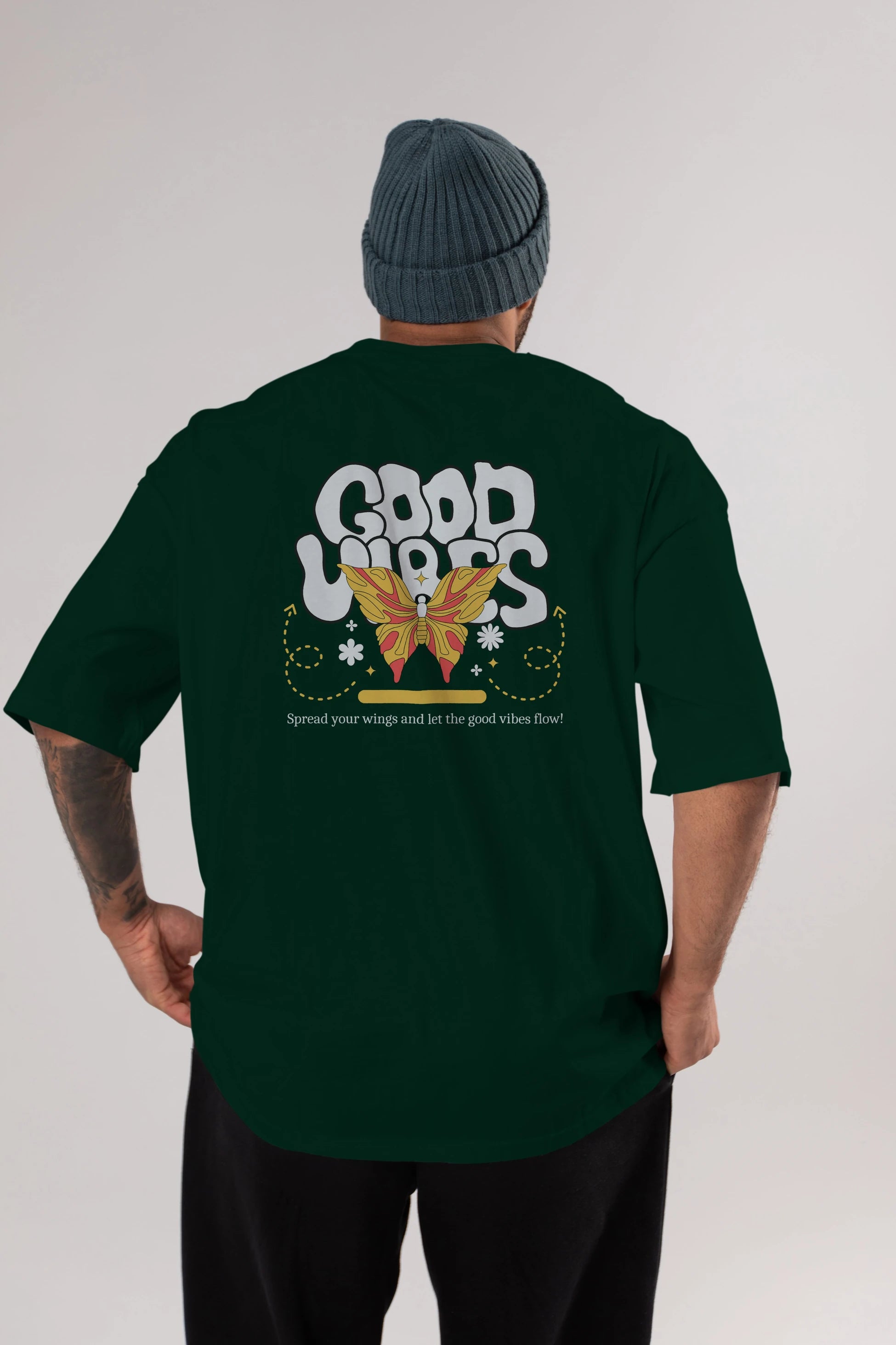 Good Vibes Yazılı 4 Arka Baskılı Oversize t-shirt Erkek Kadın Unisex