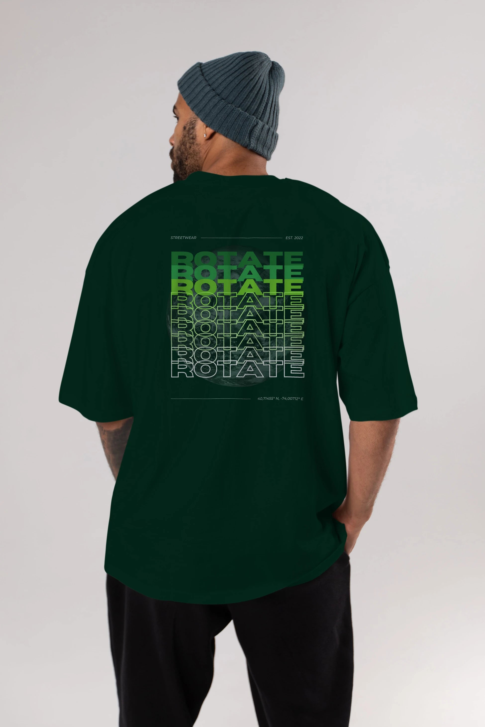 Rotate Yazılı Arka Baskılı Oversize t-shirt Erkek Kadın Unisex