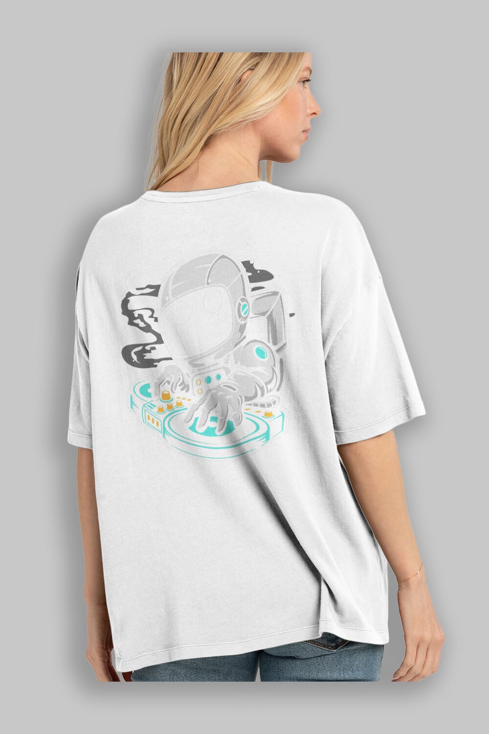 Astronaut DJ Arka Baskılı Oversize t-shirt Erkek Kadın Unisex