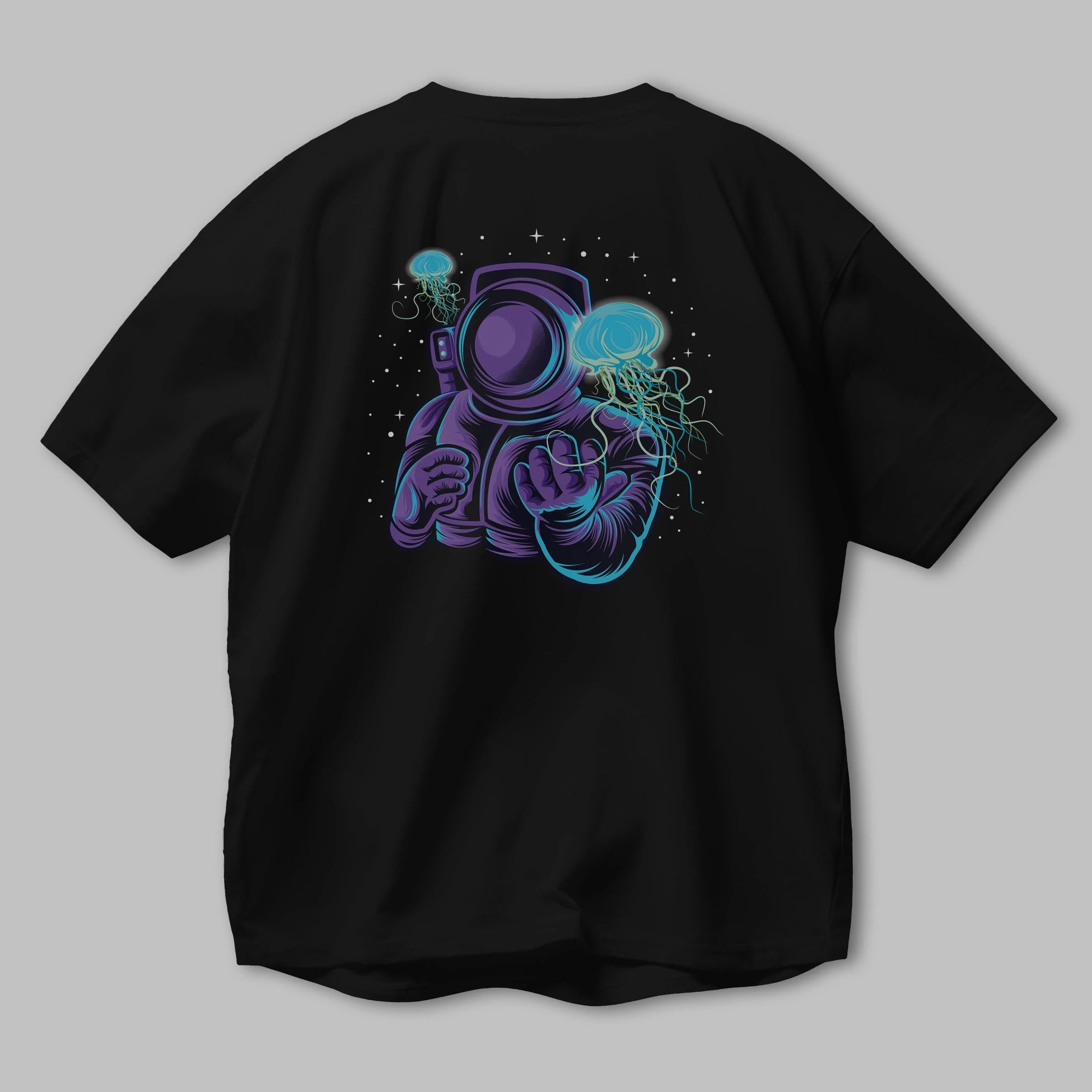 Astronaut and Jellyfish Arka Baskılı Oversize t-shirt Erkek Kadın Unisex