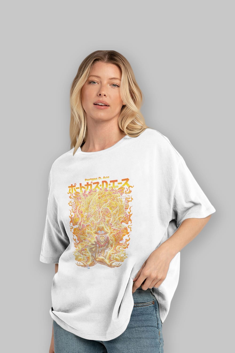 PORTGAS D. ACE Anime Ön Baskılı Oversize t-shirt %100 pamuk Erkek Kadın Unisex