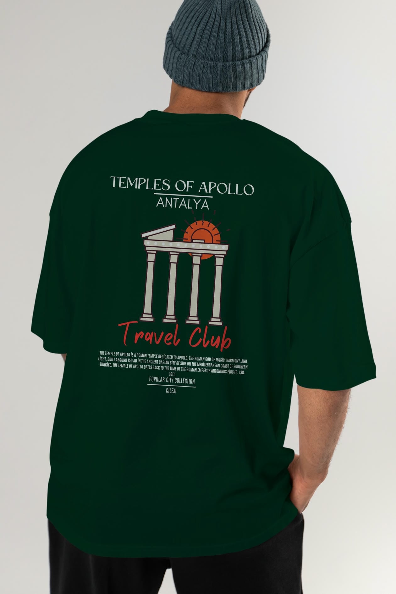 Temples Of Apollo Antalya Arka Baskılı Oversize t-shirt Erkek Kadın Pamuk Bisiklet Yaka tişort