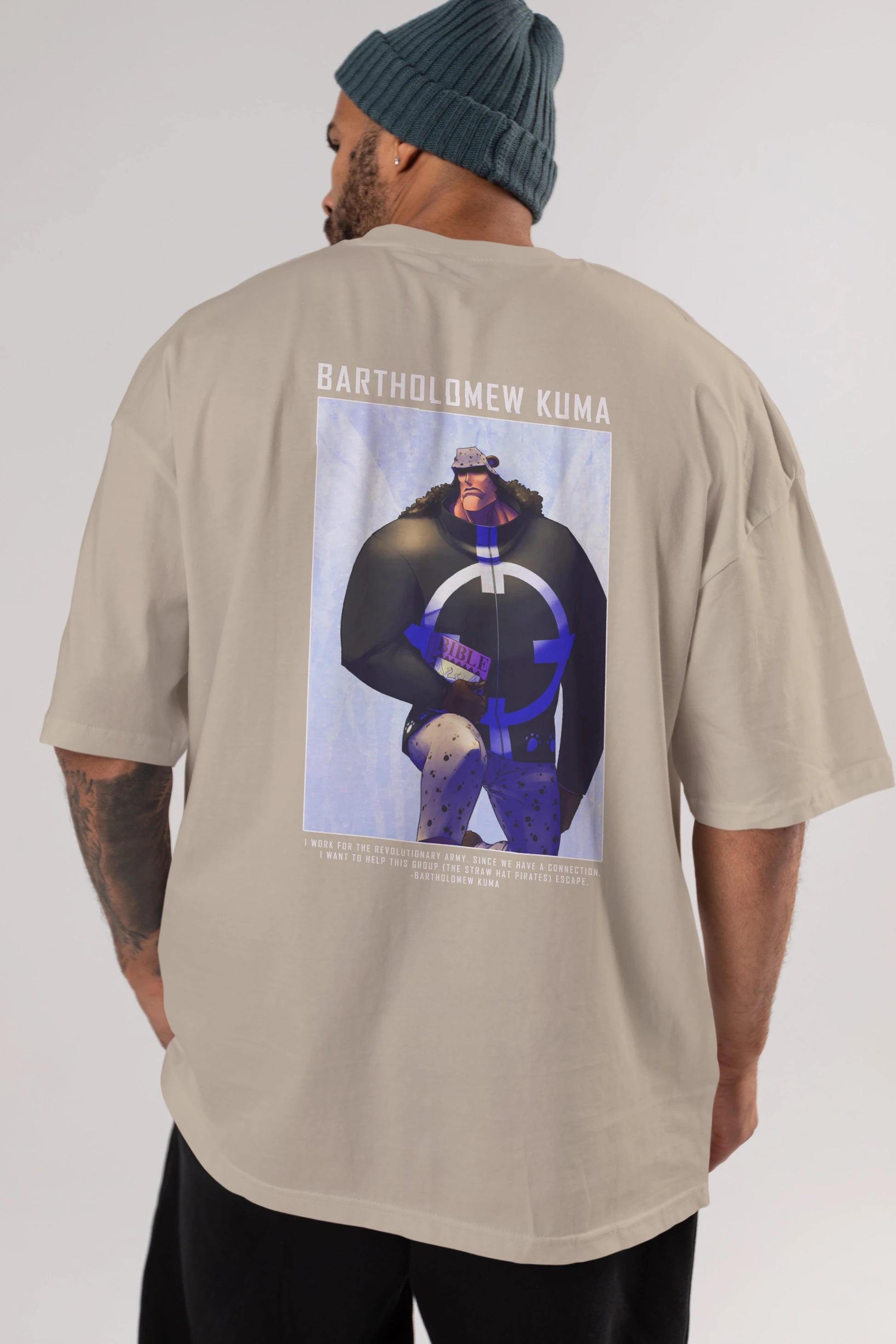 Bartholomew Kuma Anime Arka Baskılı Oversize t-shirt Erkek Kadın Unisex %100 pamuk tişort
