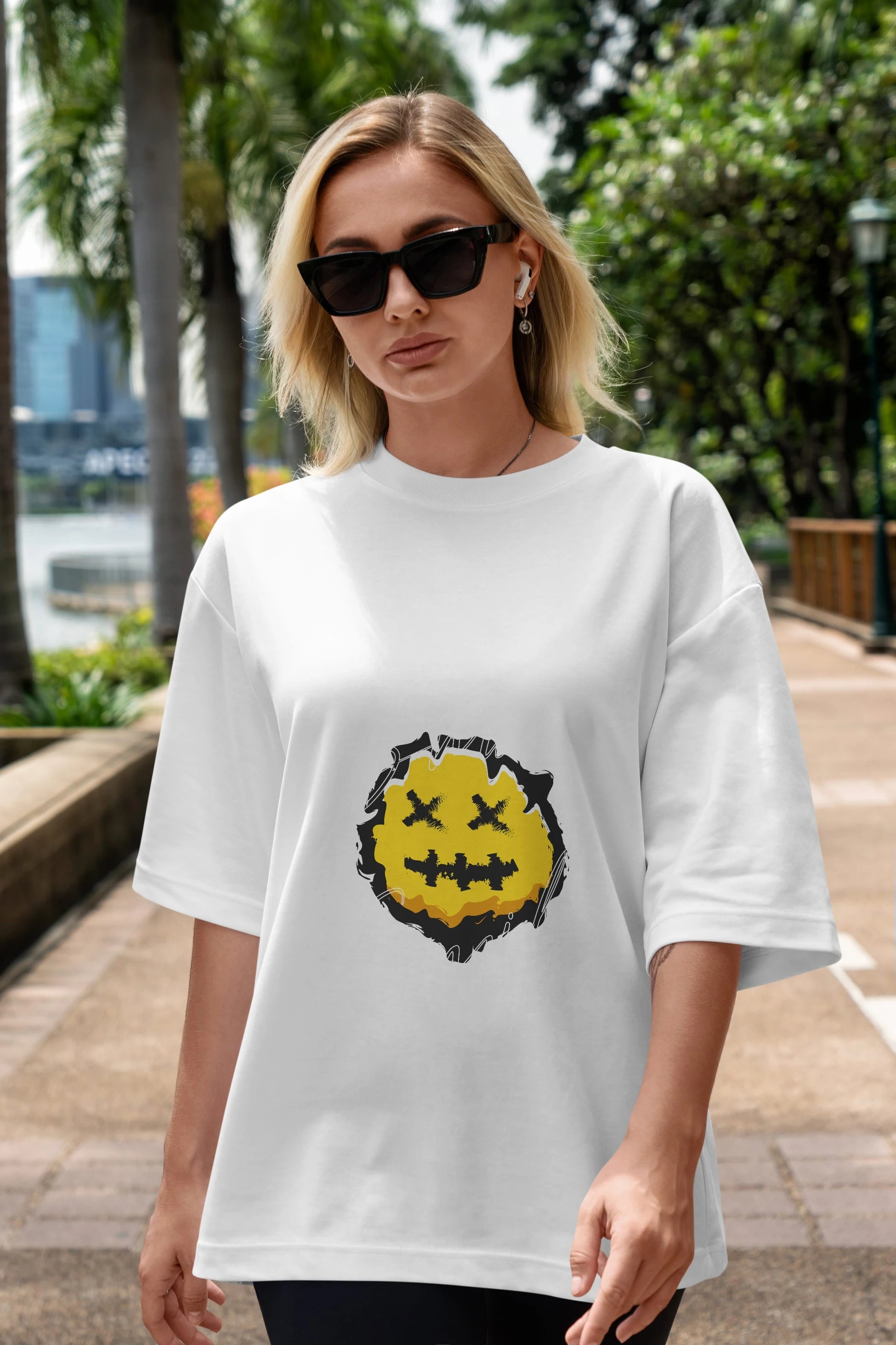 Smile Emoji Ön Baskılı Oversize t-shirt Erkek Kadın Unisex