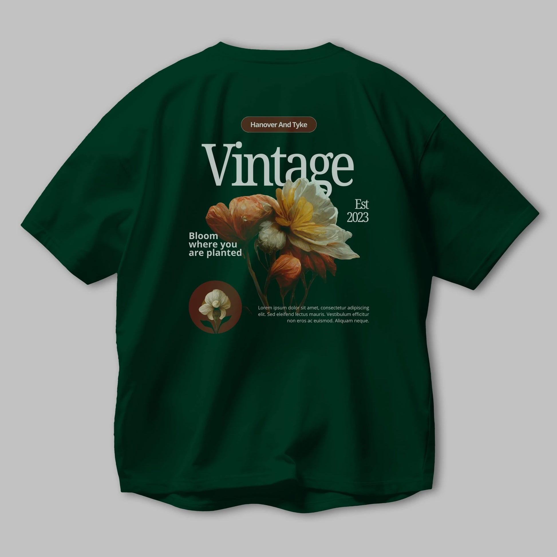 Vintage Çiçek Arka Baskılı Oversize t-shirt Erkek Kadın Unisex