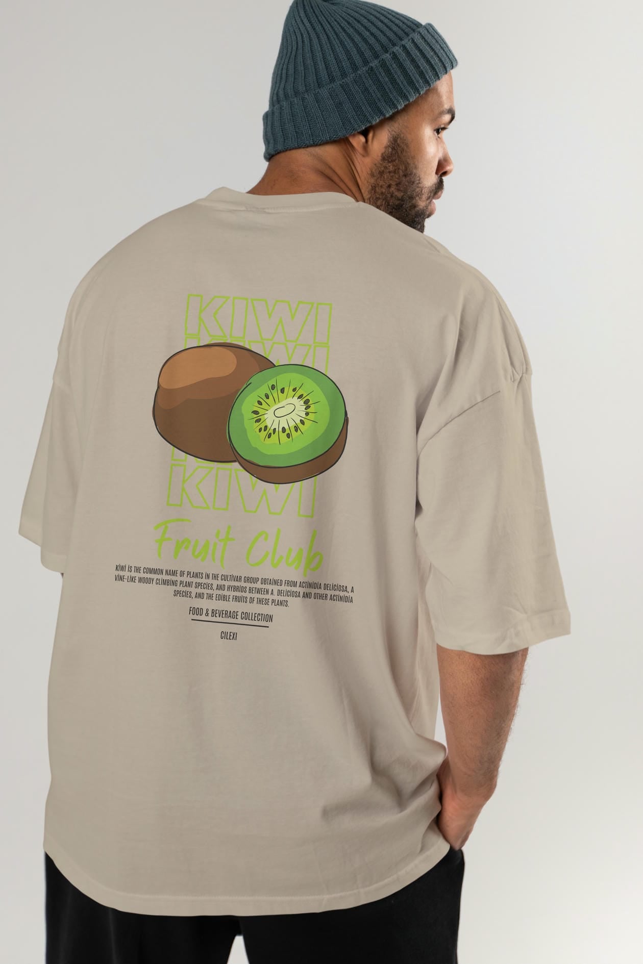 Kiwi Arka Baskılı Oversize t-shirt Erkek Kadın Pamuk Bisiklet Yaka tişort