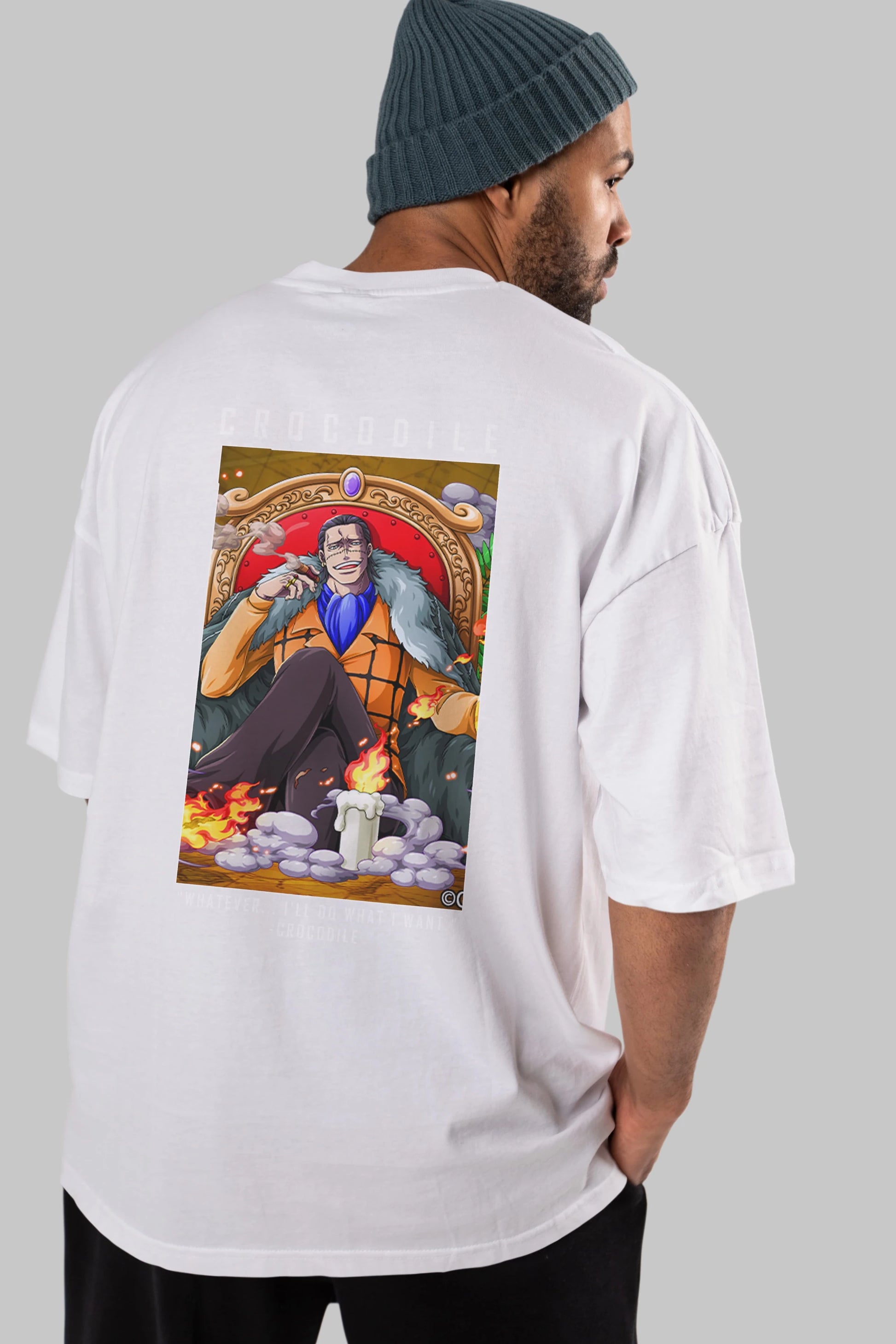 Crocodile Anime Arka Baskılı Oversize t-shirt Erkek Kadın Unisex %100 pamuk tişort