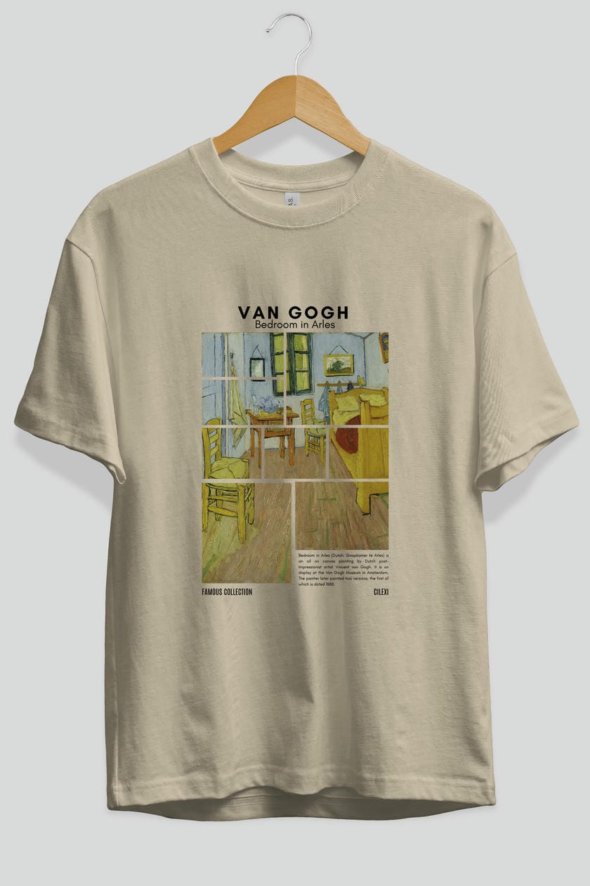 Van Gogh ön Baskılı Oversize t-shirt Erkek Kadın Bisiklet Yaka Pamuk tişort