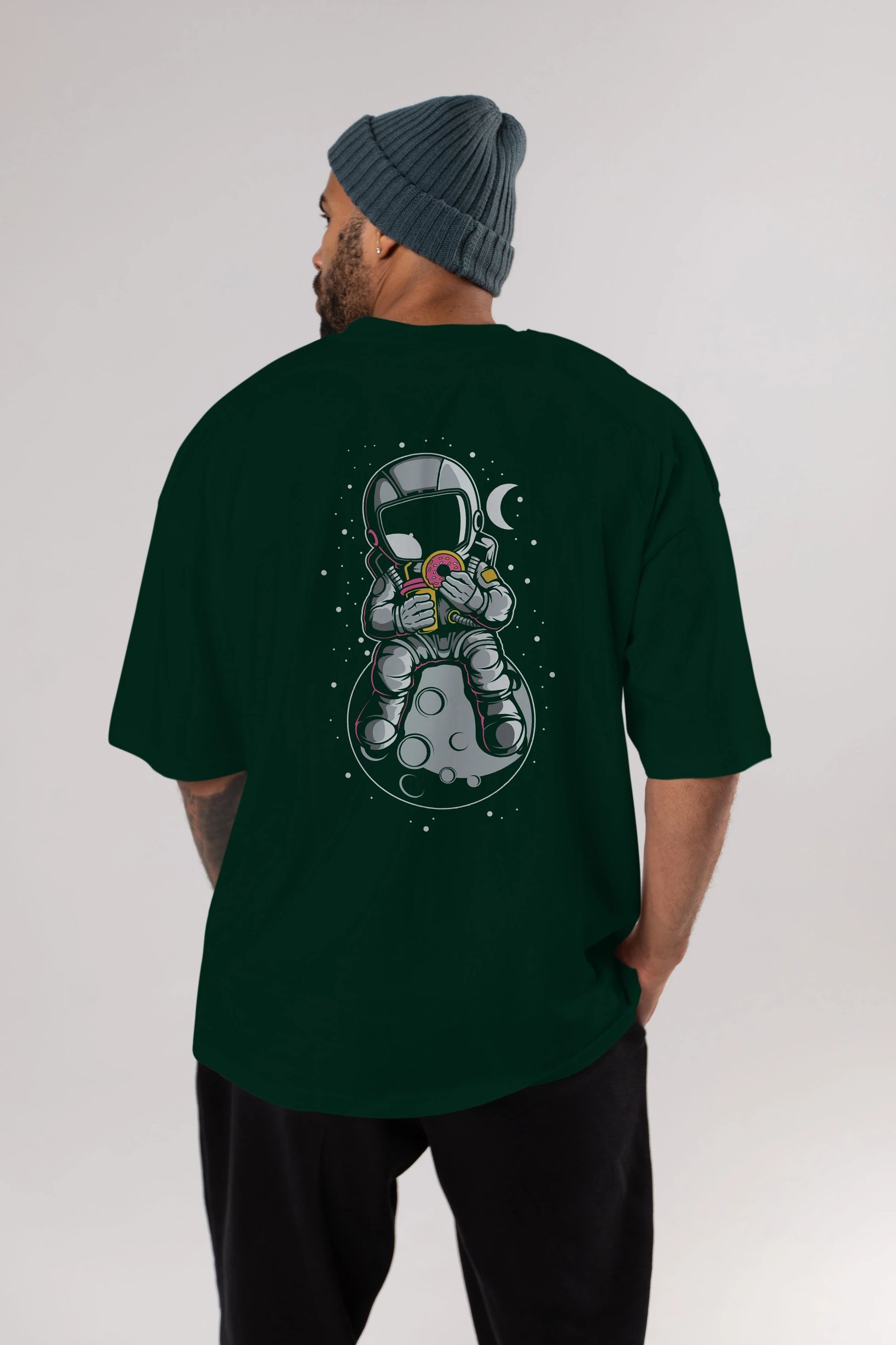Astronaut Donuts Arka Baskılı Oversize t-shirt Erkek Kadın Unisex