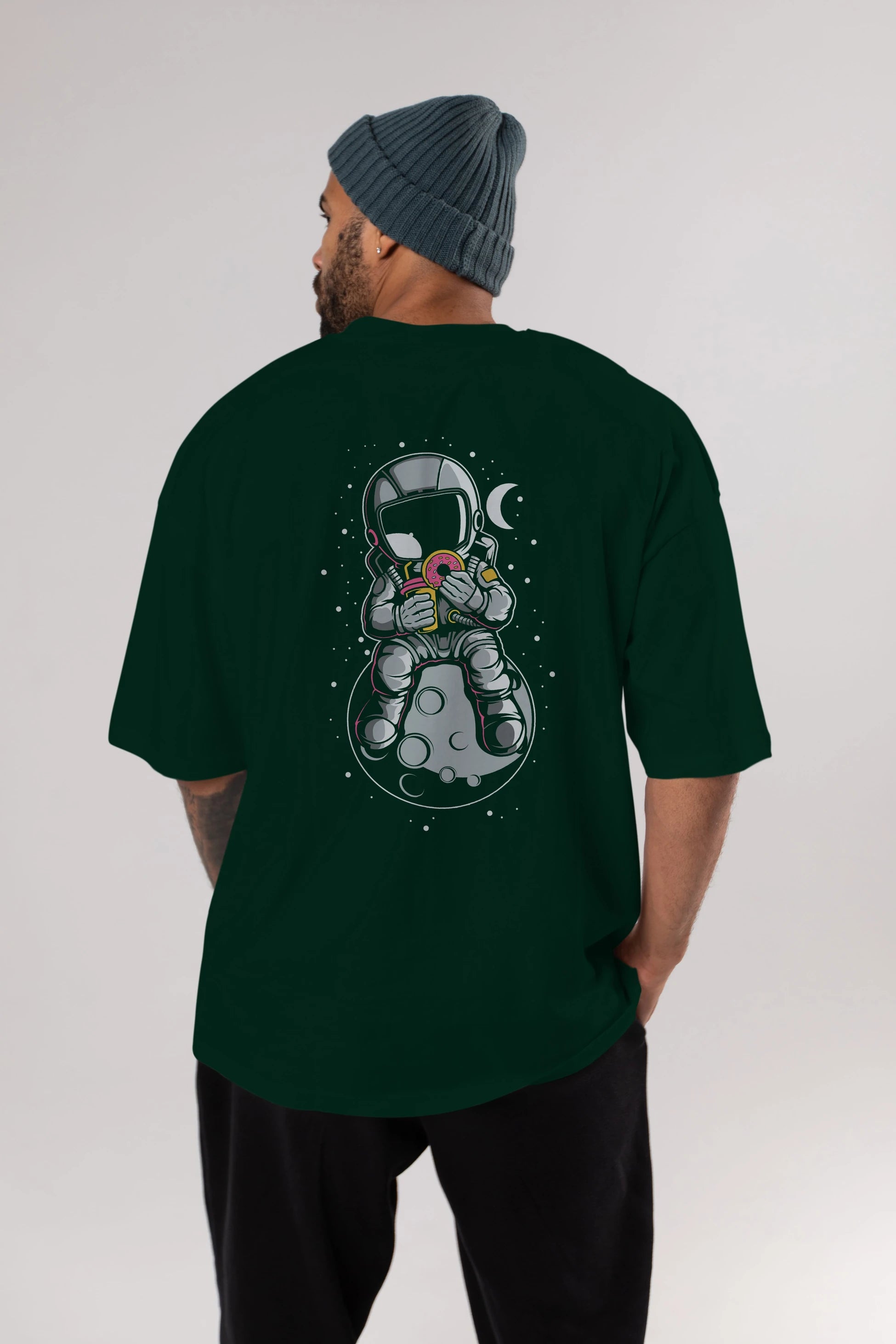 Astronaut Donuts Arka Baskılı Oversize t-shirt Erkek Kadın Unisex
