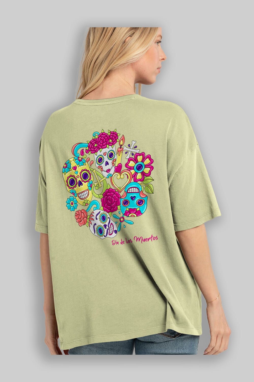Dia de los Muertos Arka Baskılı Oversize t-shirt Erkek Kadın Unisex