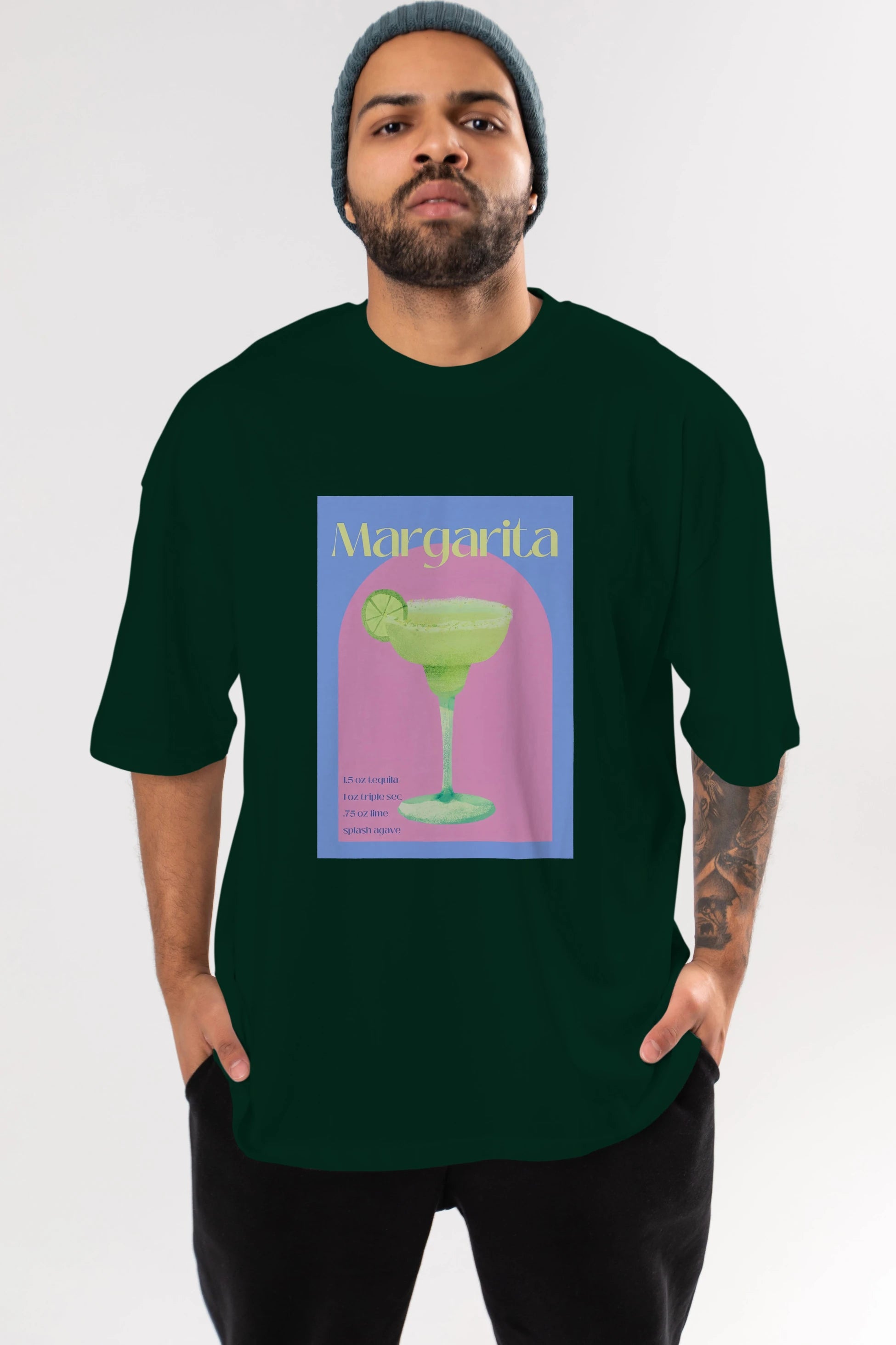 Margarita 6 Ön Baskılı Oversize t-shirt Erkek Kadın Unisex %100 Pamuk Bisiklet Yaka tişort
