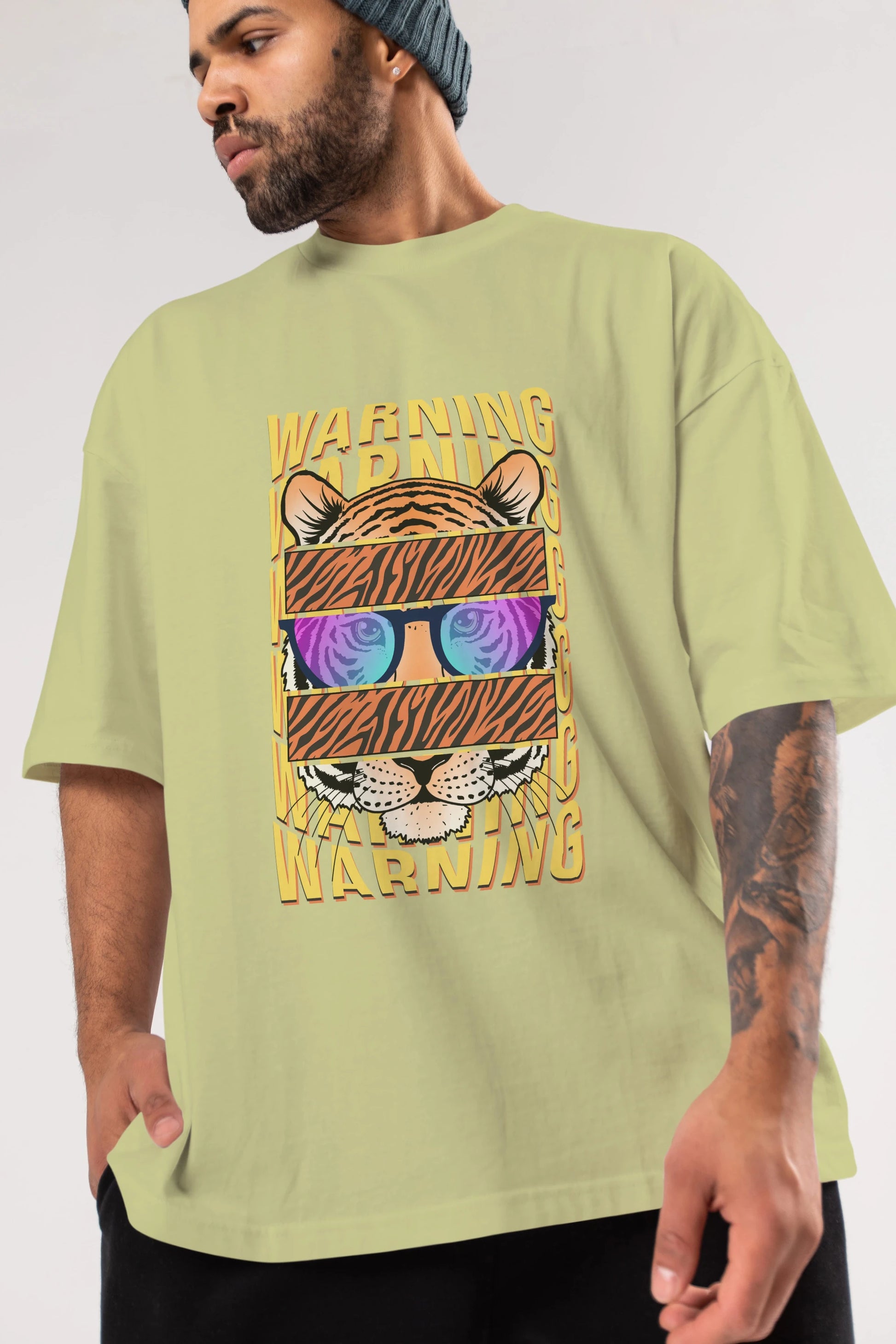 Warning Yazılı Ön Baskılı Oversize t-shirt Erkek Kadın Unisex