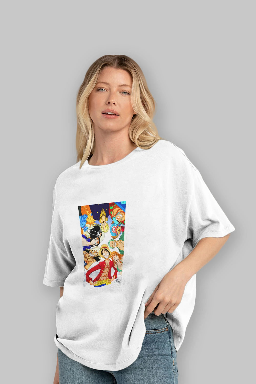 Luffy Strahwat Anime Ön Baskılı Oversize t-shirt Erkek Kadın Unisex