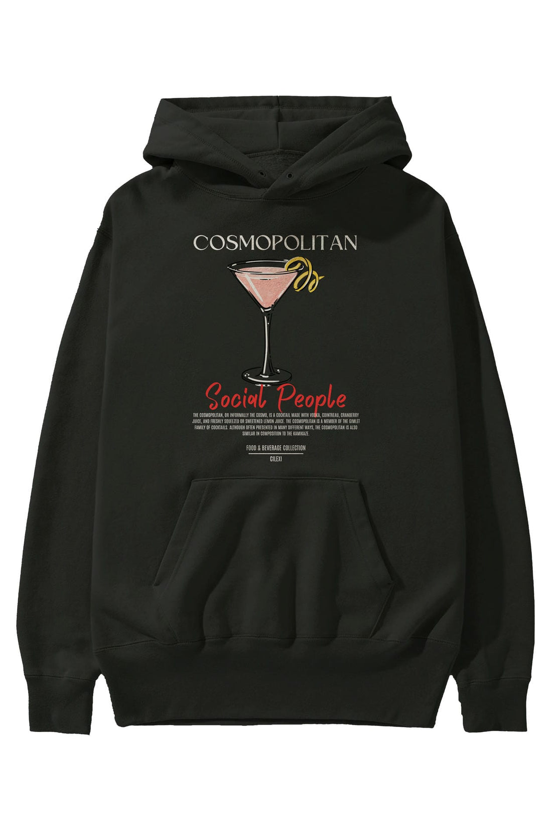 Cosmopolitan Kokteyl Ön Baskılı Hoodie Oversize Kapüşonlu Sweatshirt Erkek Kadın