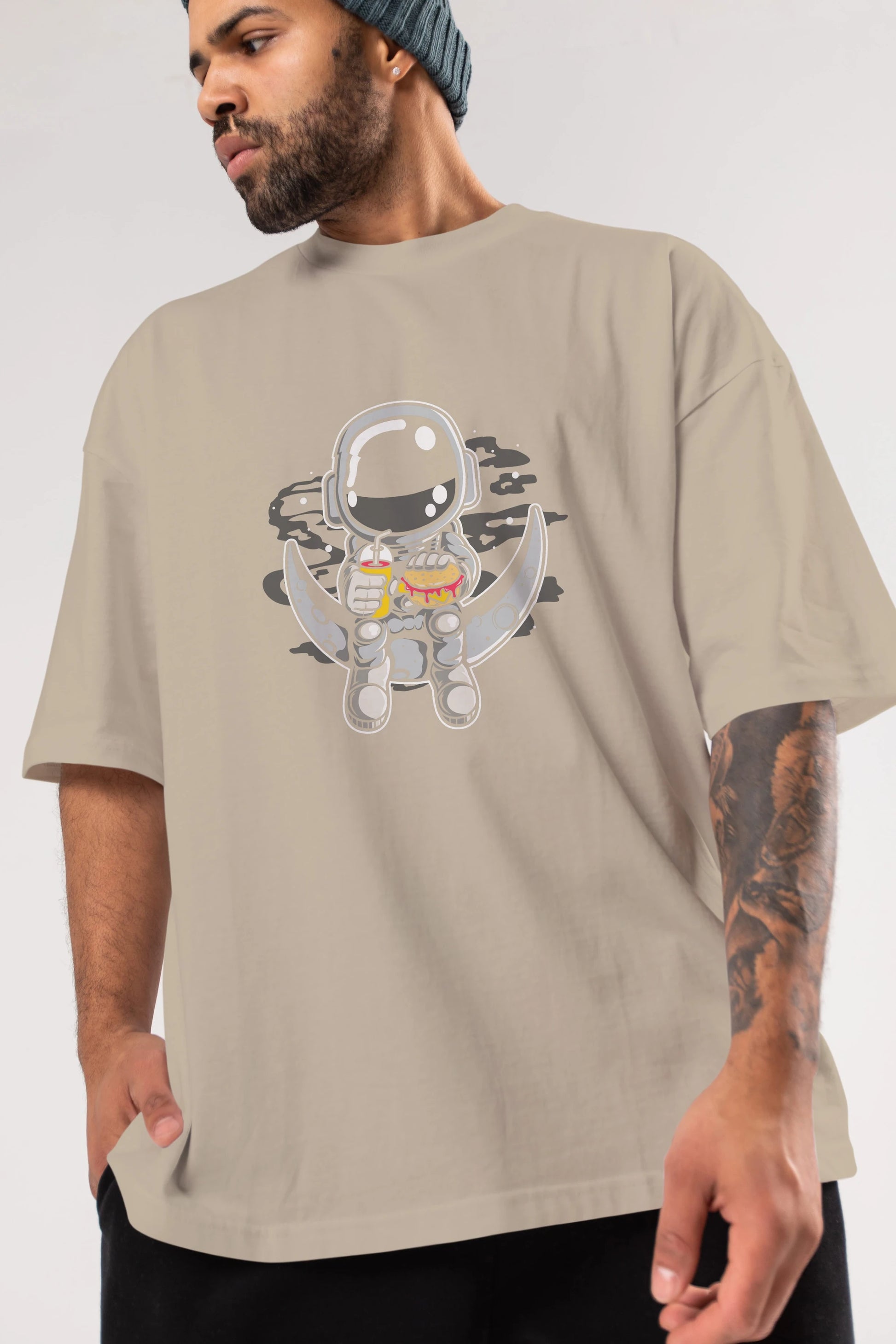 Astronaut Crescent Ön Baskılı Oversize t-shirt Erkek Kadın Unisex
