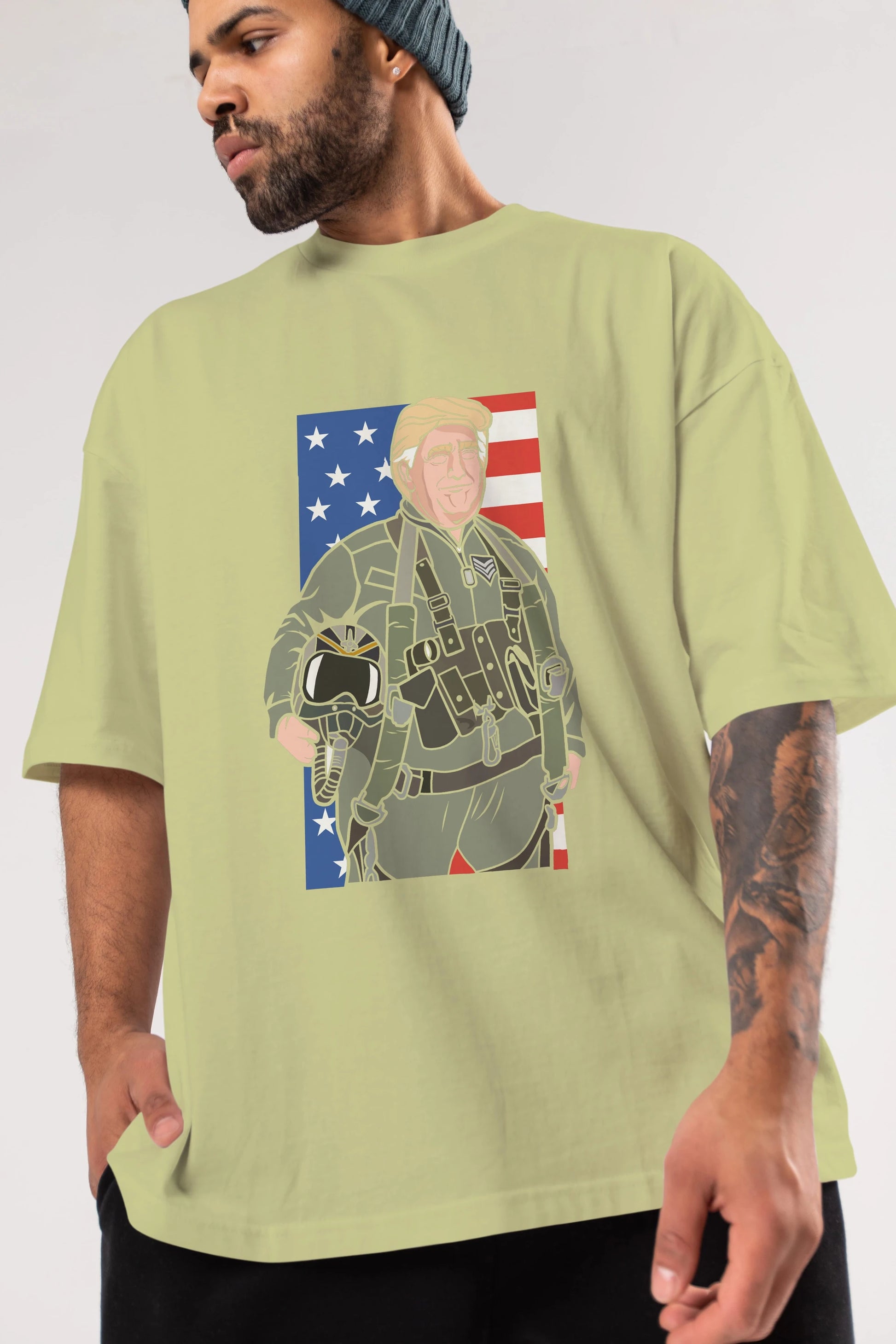 Trump Jetplane Pilot Ön Baskılı Oversize t-shirt Erkek Kadın Unisex %100 Pamuk tişort