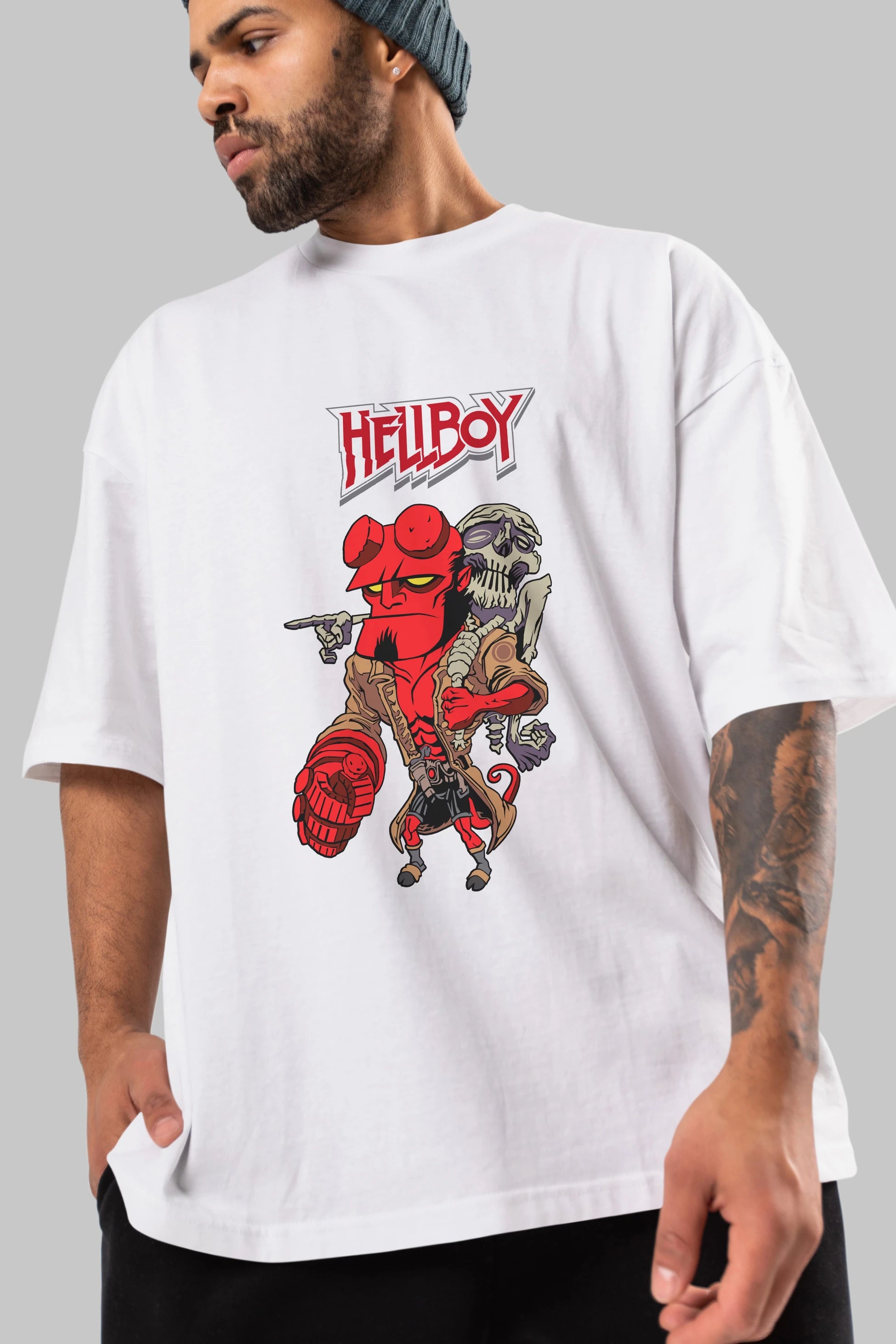 Hellboy (2) Ön Baskılı Oversize t-shirt Erkek Kadın Unisex %100 Pamuk Bisiklet Yaka tişort