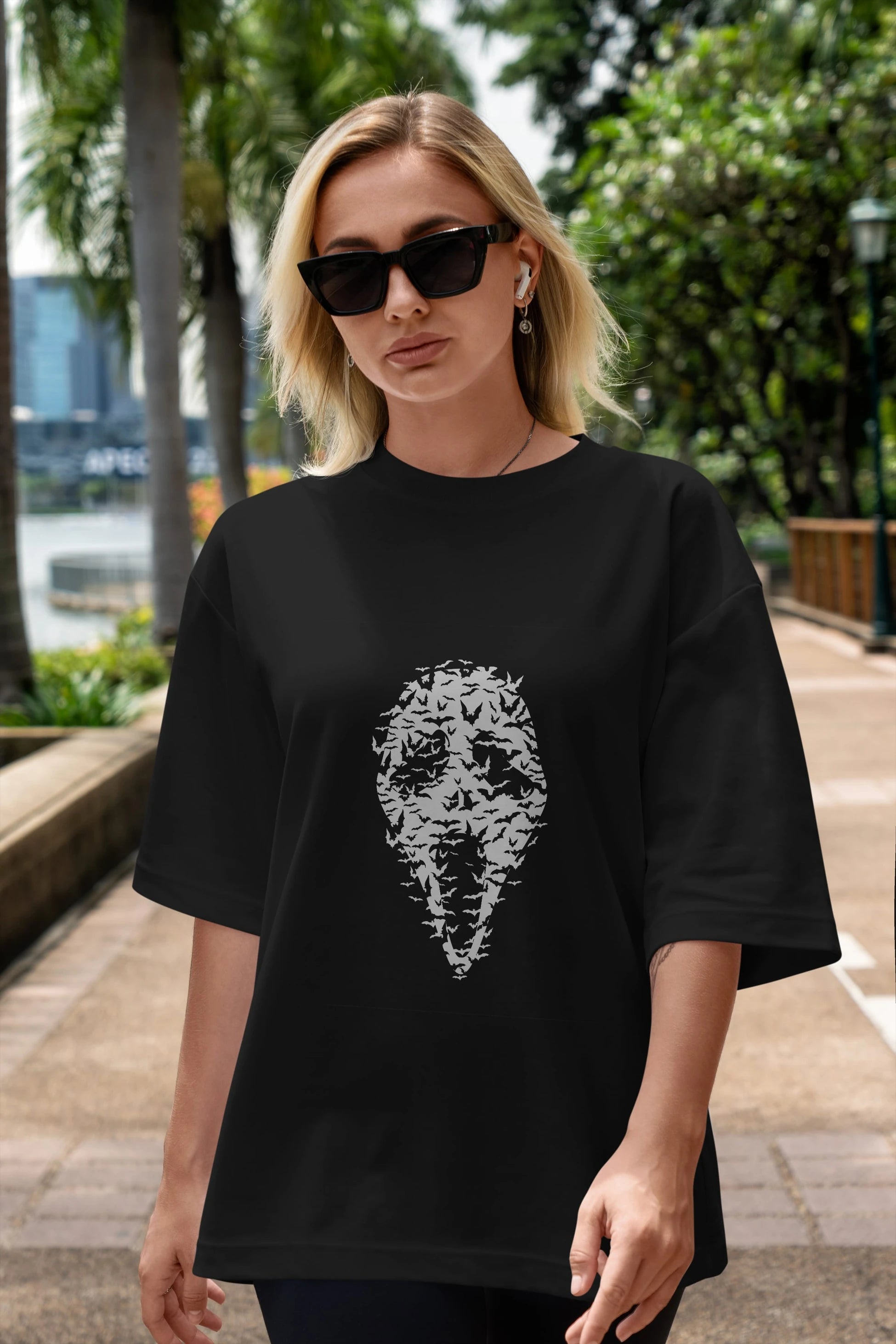 Ghost Face Bats Ön Baskılı Oversize t-shirt %100 pamuk Erkek Kadın Unisex