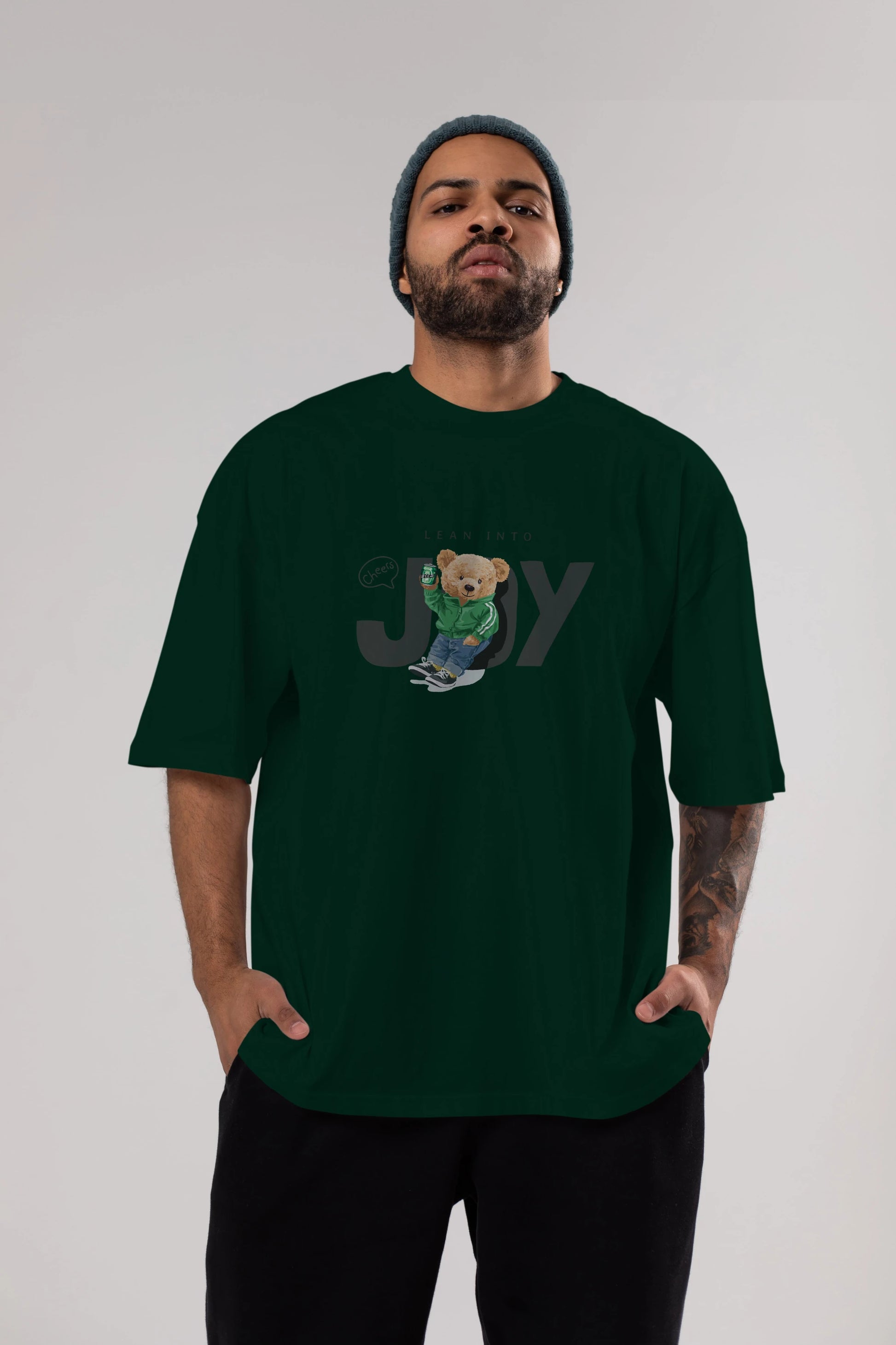 Teddy Bear Joy Ön Baskılı Oversize t-shirt Erkek Kadın Unisex %100 Pamuk