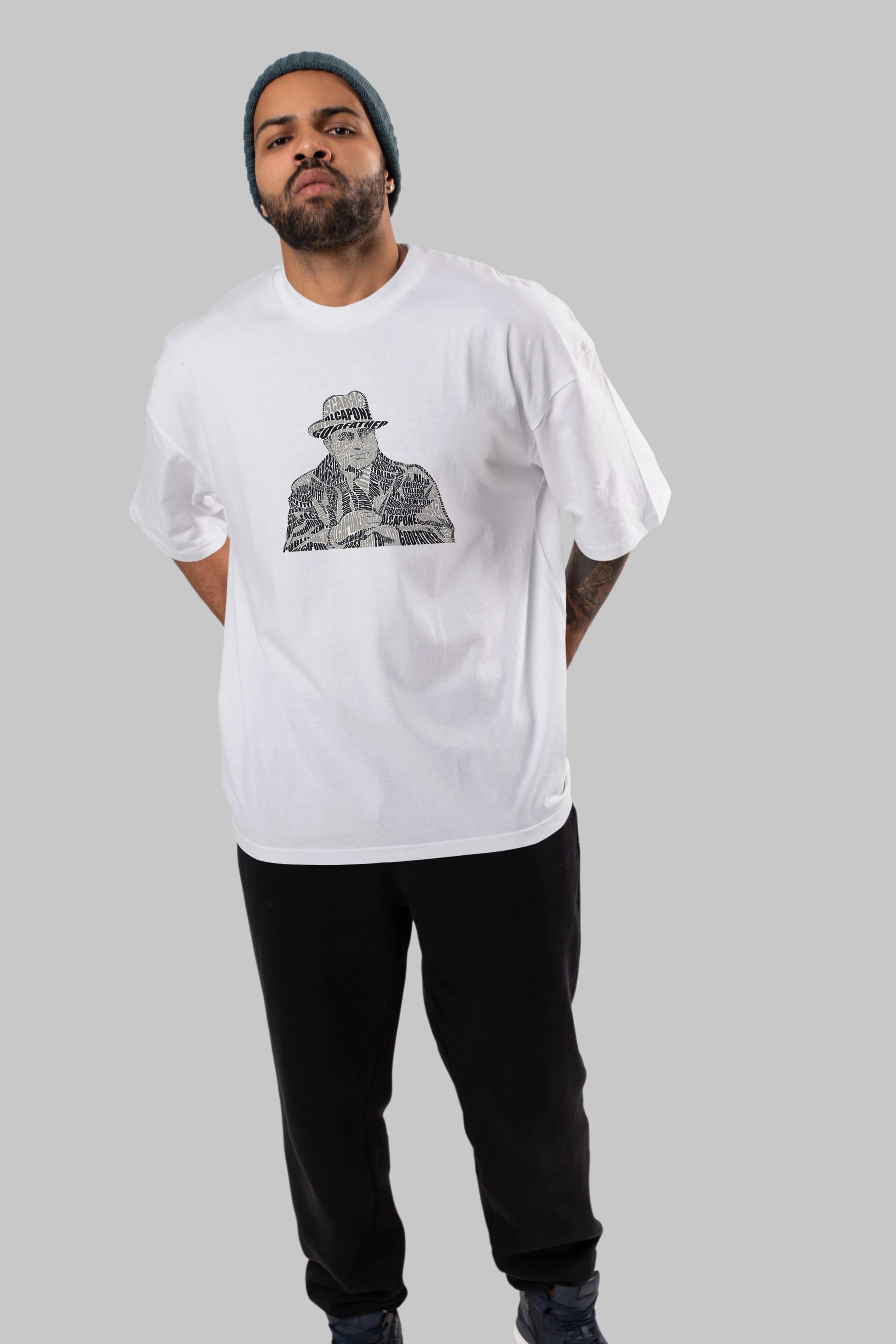 Al Capone Calligram Ön Baskılı Oversize t-shirt %100 pamuk Erkek Kadın Unisex
