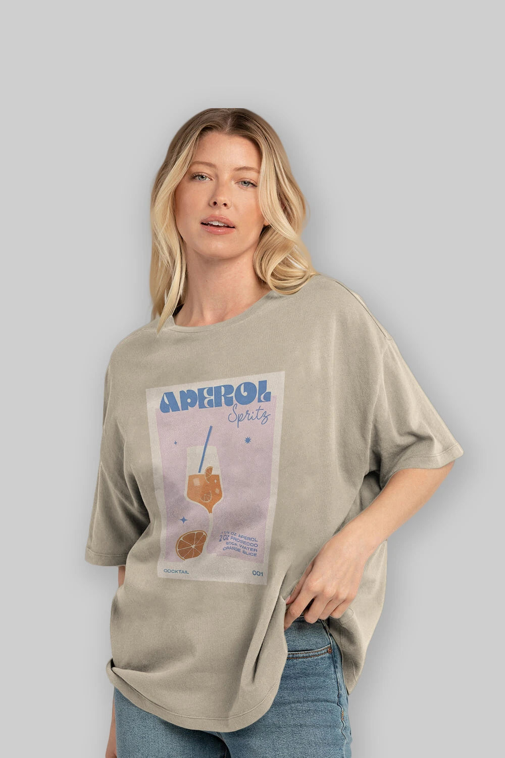 Aperol Spritz Ön Baskılı Oversize t-shirt Erkek Kadın Unisex %100 Pamuk Bisiklet Yaka tişort