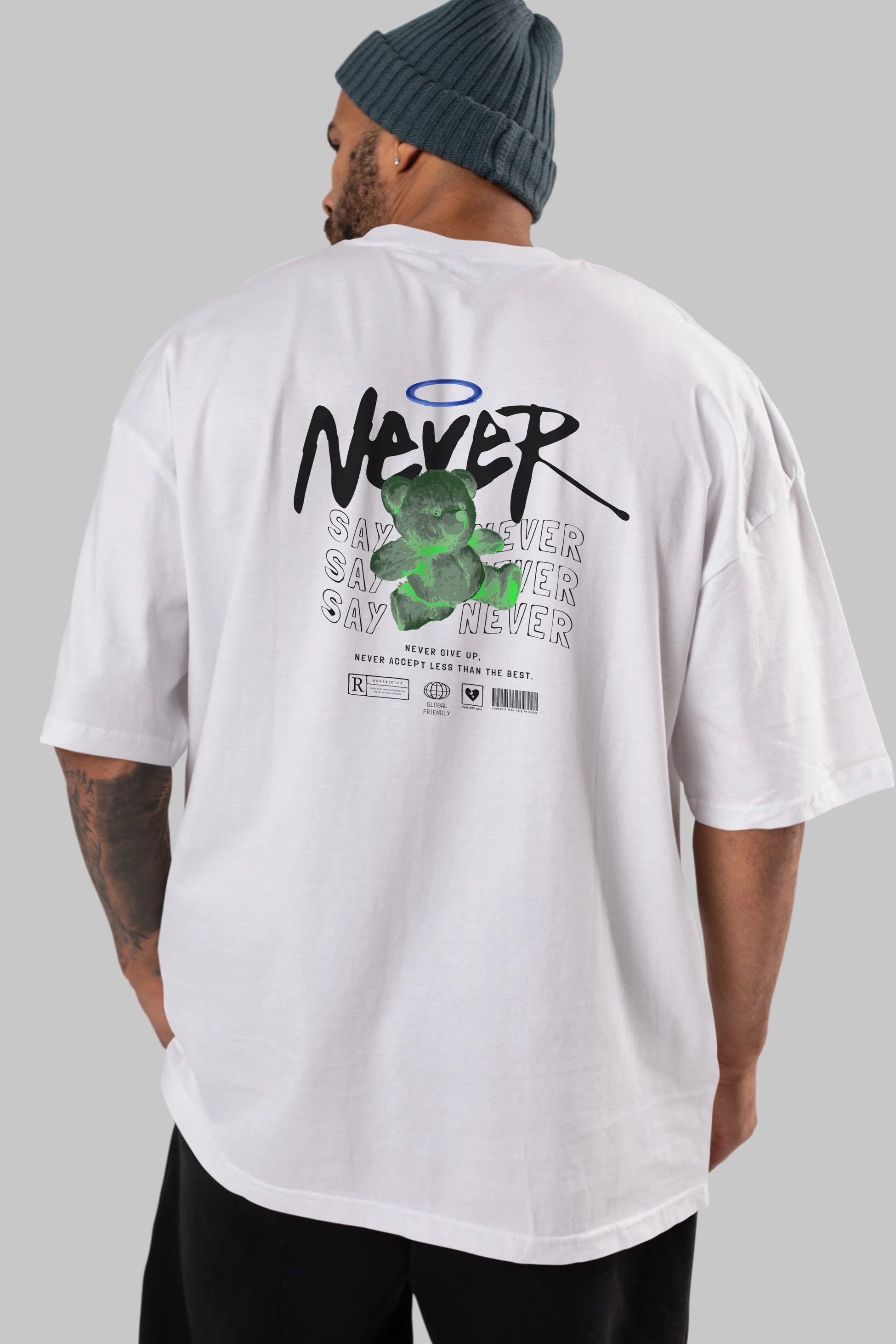 Teddy Bear Never Arka Baskılı Oversize t-shirt Erkek Kadın Unisex