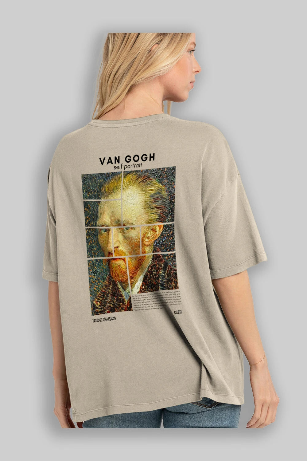 Van Gogh Self Portrait Arka Baskılı Oversize t-shirt Erkek Kadın Bisiklet Yaka Pamuk tişort