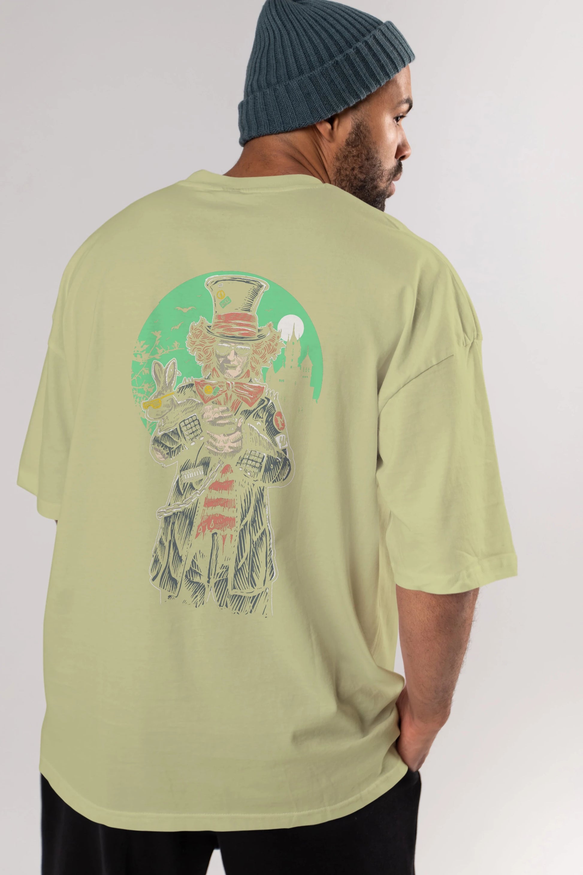 Mad Hatter Arka Baskılı Oversize t-shirt Erkek Kadın Unisex %100 Pamuk