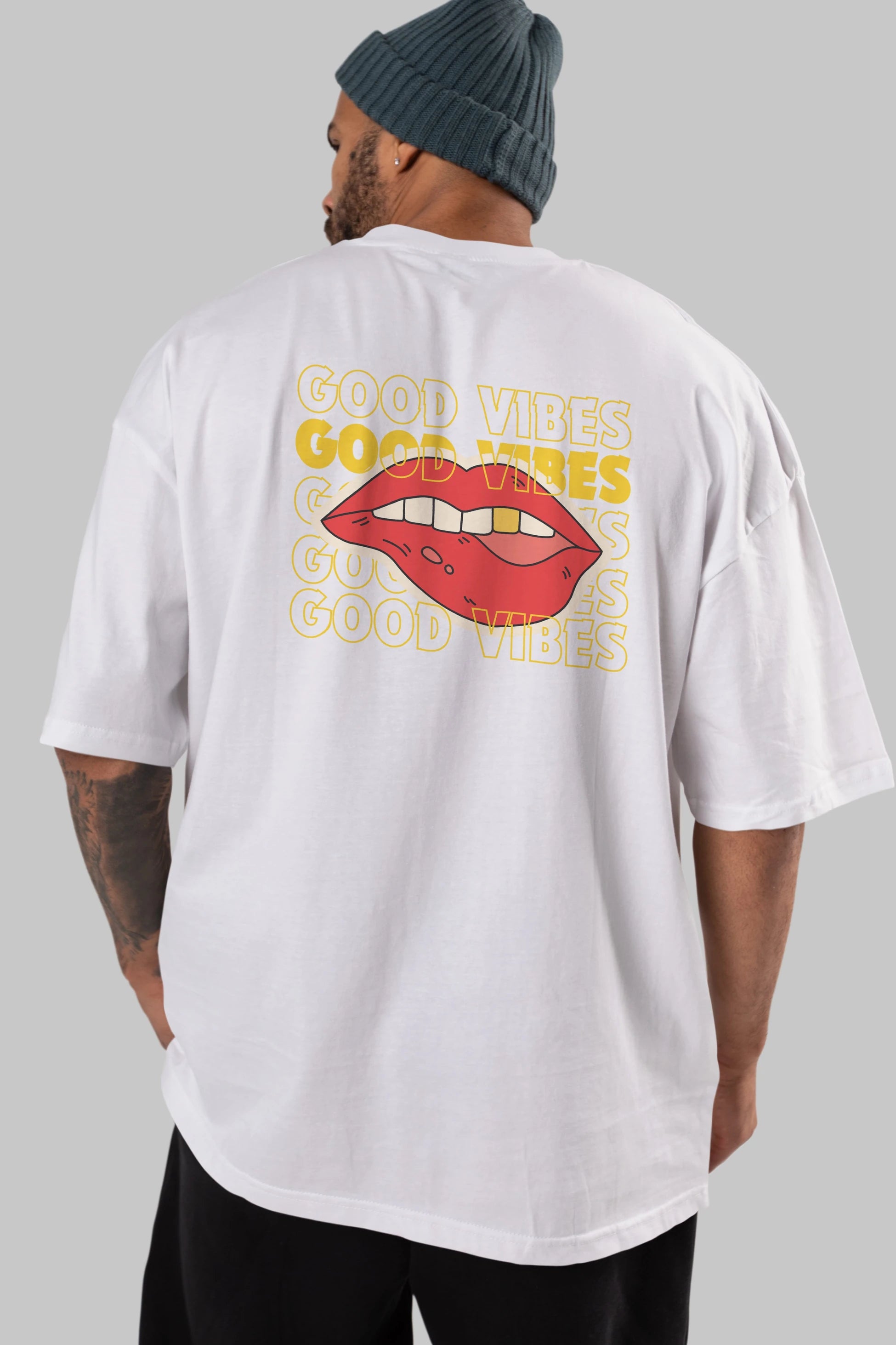 Good Vibes Yazılı 2 Arka Baskılı Oversize t-shirt Erkek Kadın Unisex