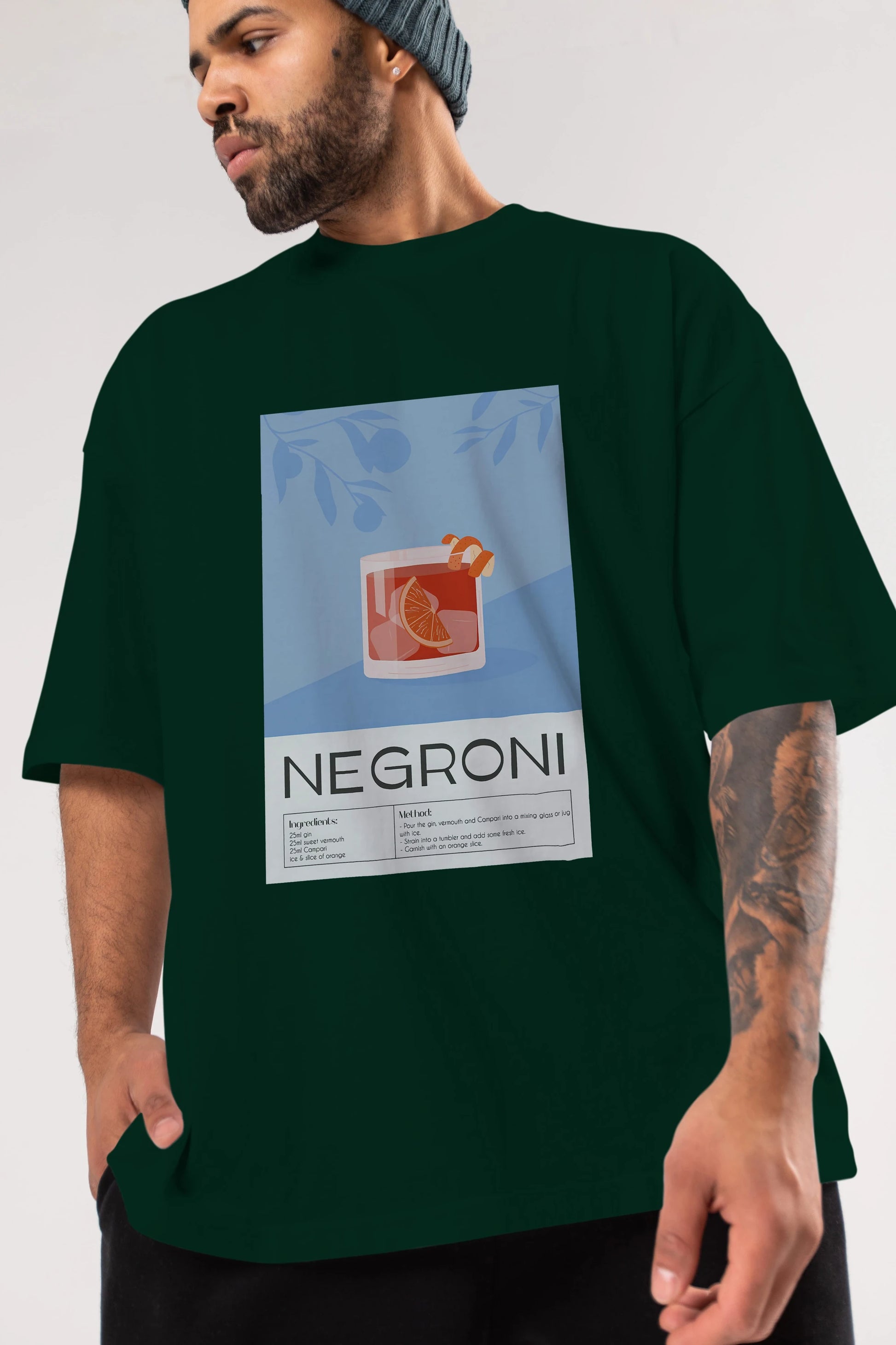 Negroni Ön Baskılı Oversize t-shirt Erkek Kadın Unisex %100 Pamuk Bisiklet Yaka tişort